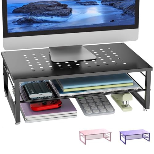 Pygocereri Desk Organisers and Accessories: 2-Tier Metal Monitor Stand Riser (Black)