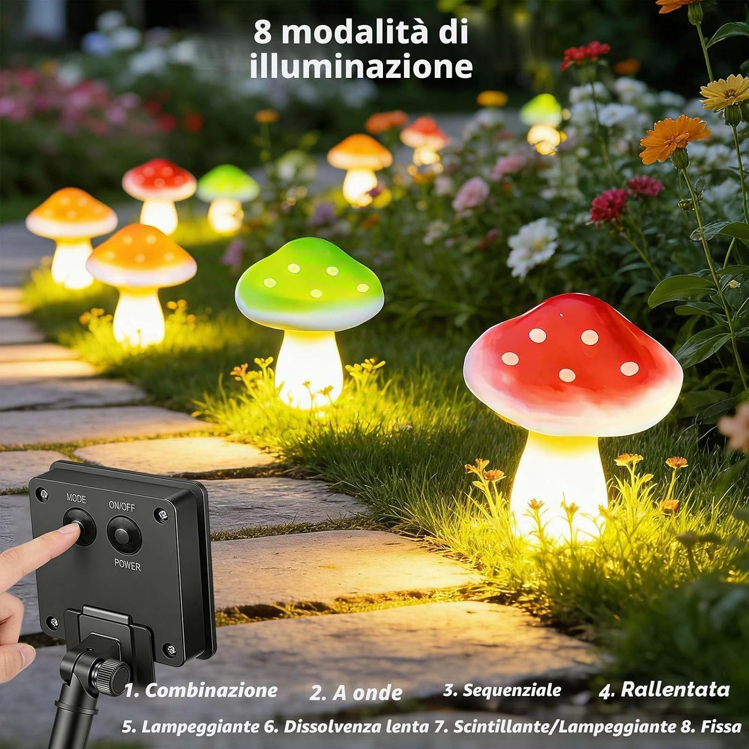 Thumbnail 1 de Joycome: Ornamenti solari da giardino a forma di fungo con 6 LED, impermeabili IP65 per esterni