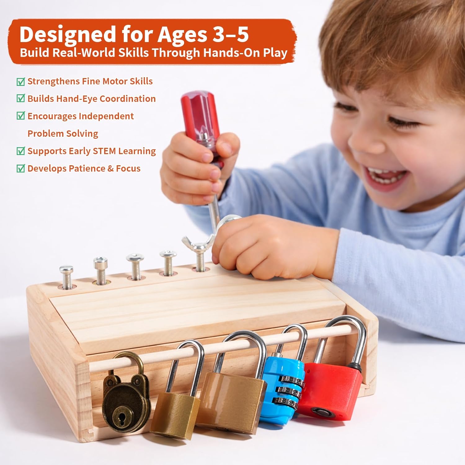 Thumbnail 1 de INIFEIDALA Montessori Screwdriver Board Set: Lock & Key Toy for Busy Hands
