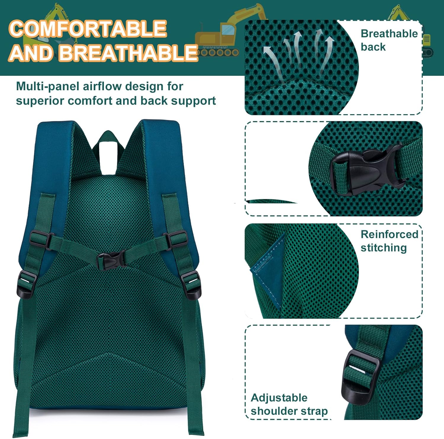 Thumbnail 6 de LOIDOU Kinderrucksack Jungen 38 cm – Vorschul-Tagesrucksack mit Dinosaurier-, Hai- und Auto-Motiv