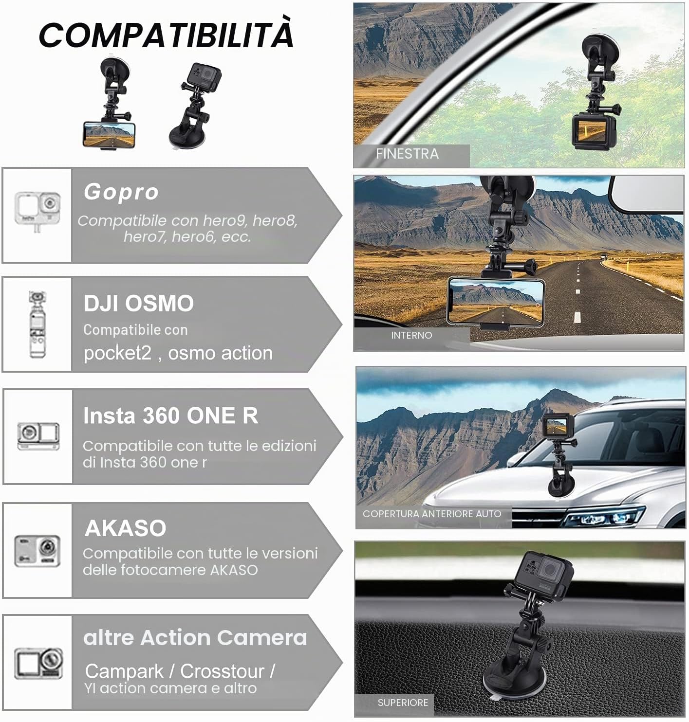 Detalle de PULUZ Supporto a ventosa per GoPro 68 mm