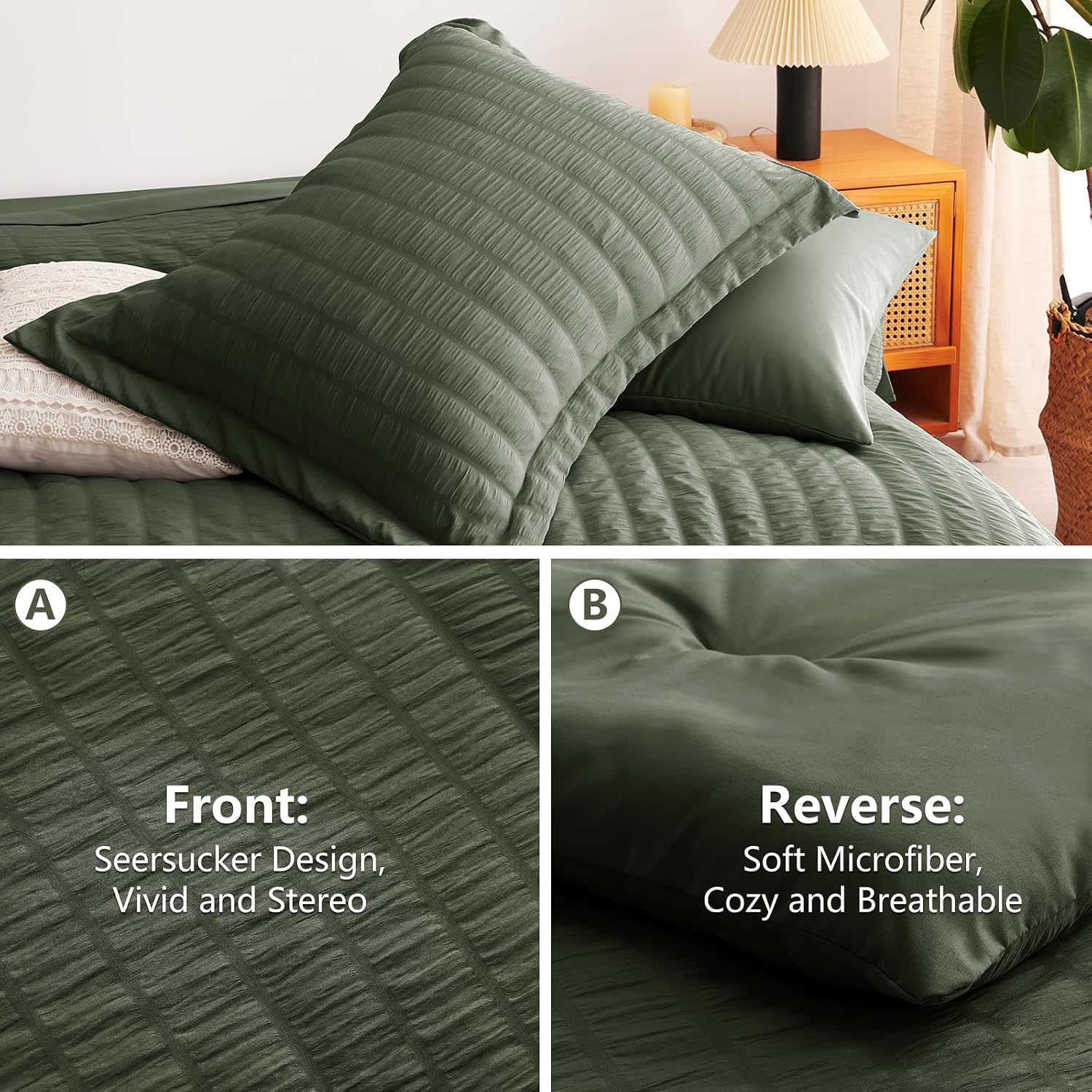 Thumbnail 3 de CozyLux Full Size Comforter Sets Dark Green — 7-Piece Seersucker Luxury Bedding in All-Season Microfiber