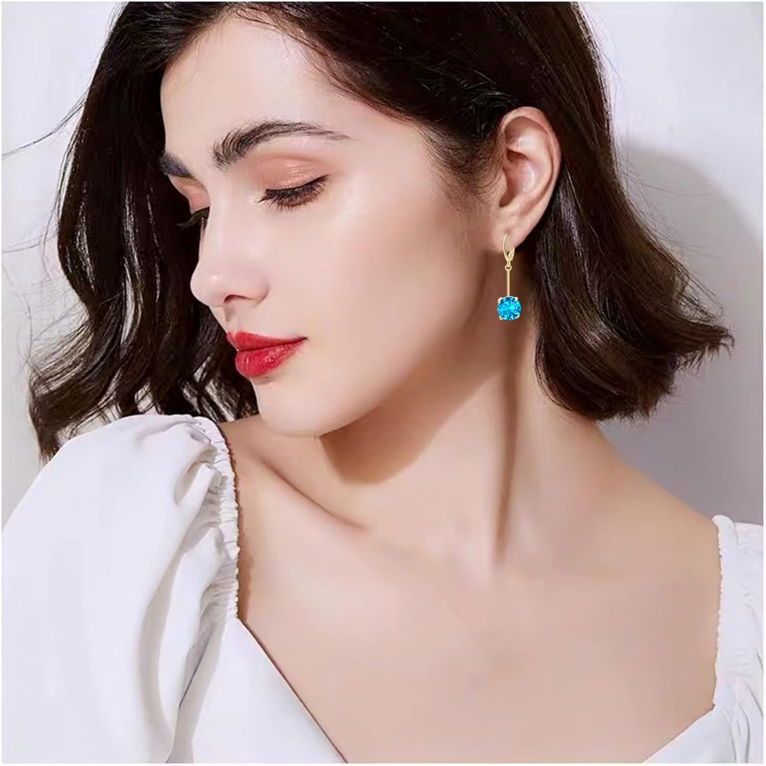 Detalle 2 de VONSSY Gemstone Drop Dangle Earrings 18k plated