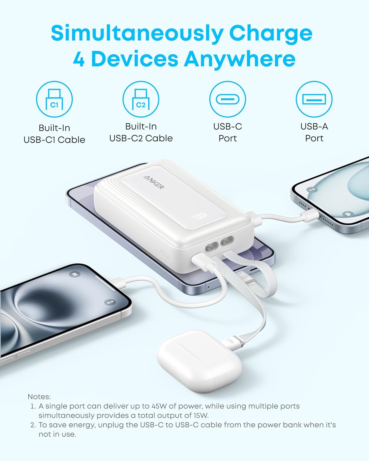 Thumbnail 6 de Anker Zolo Power Bank (2025 Upgraded Version) – 45W Fast Charge, 20,000mAh, Dual USB-C Cables