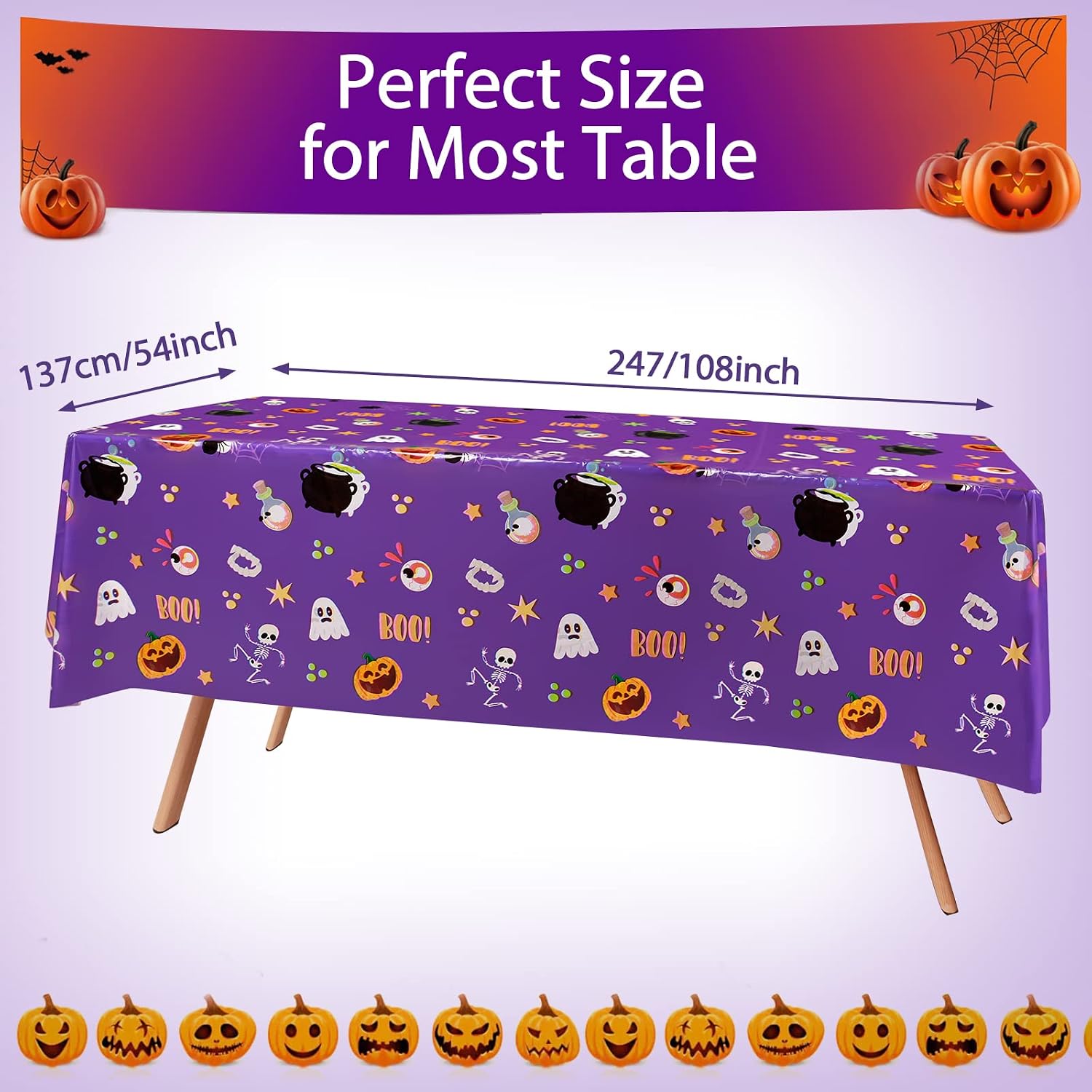 Detalle de PERFQU Halloween Tablecloth, 54 x 108 Inch