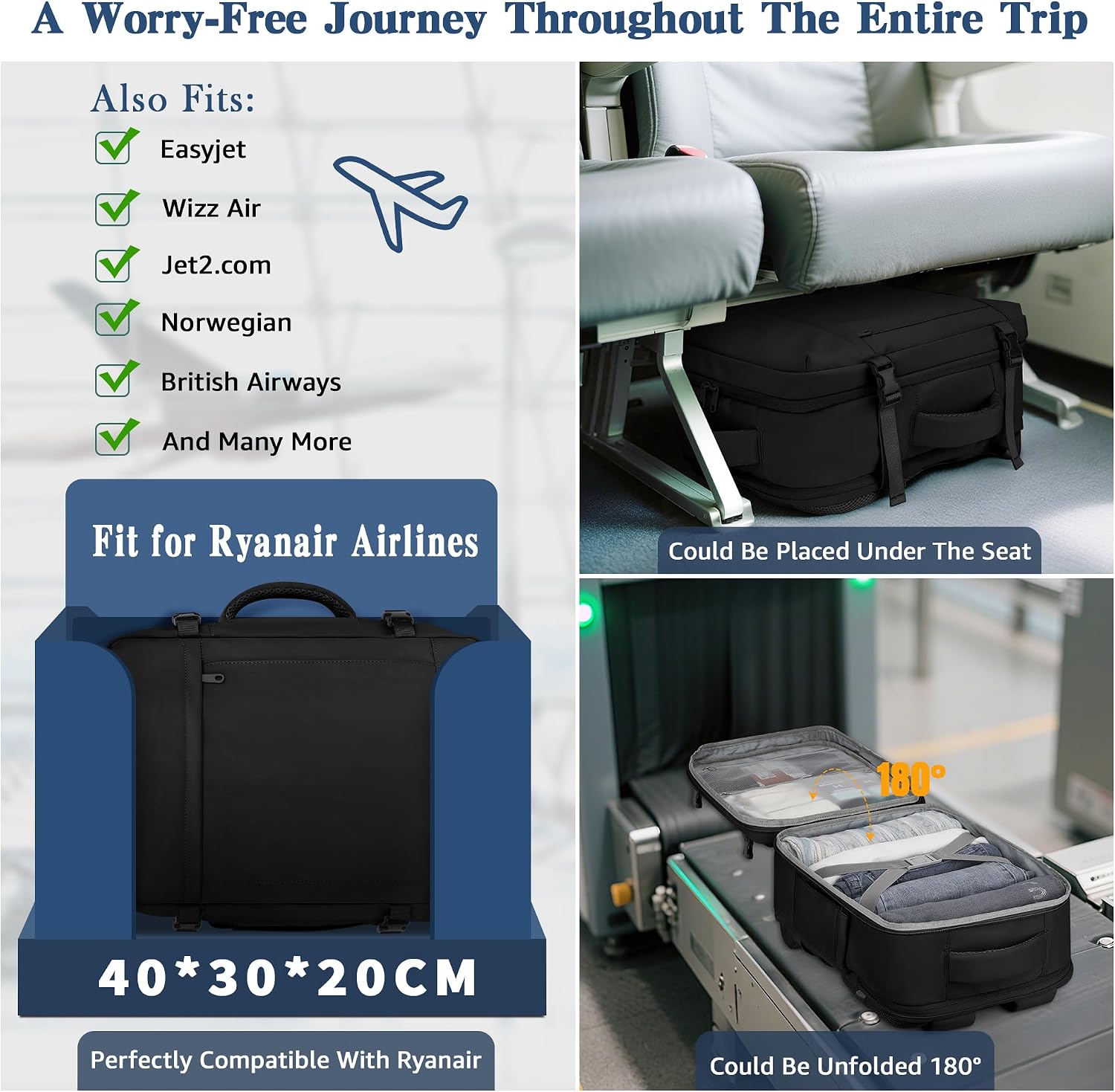 Thumbnail 2 de ETRONIK Ryanair Cabin Bag 40x30x20 25L Black