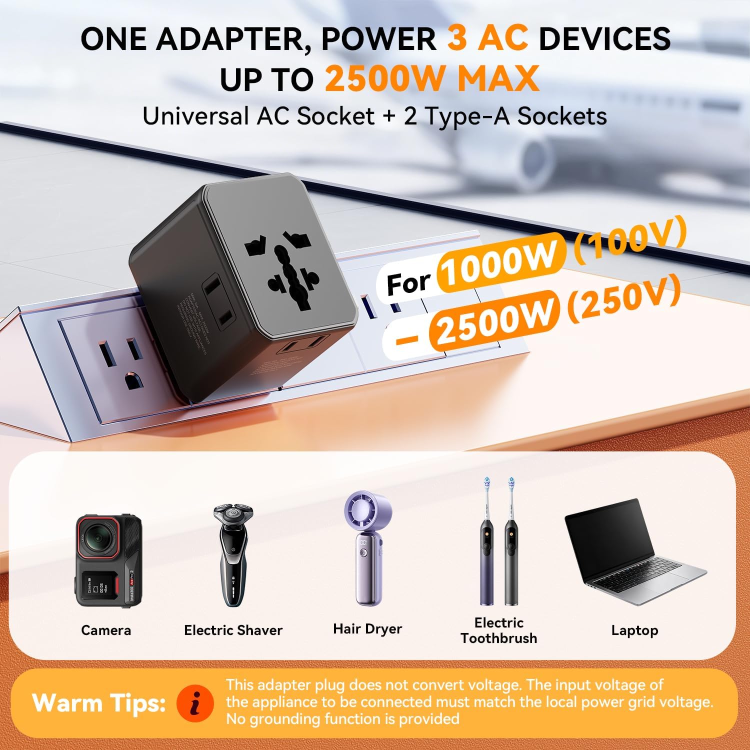 Detalle de Auxmir Universal Travel Adapter: 8-in-1 Power Hub for Global Travel
