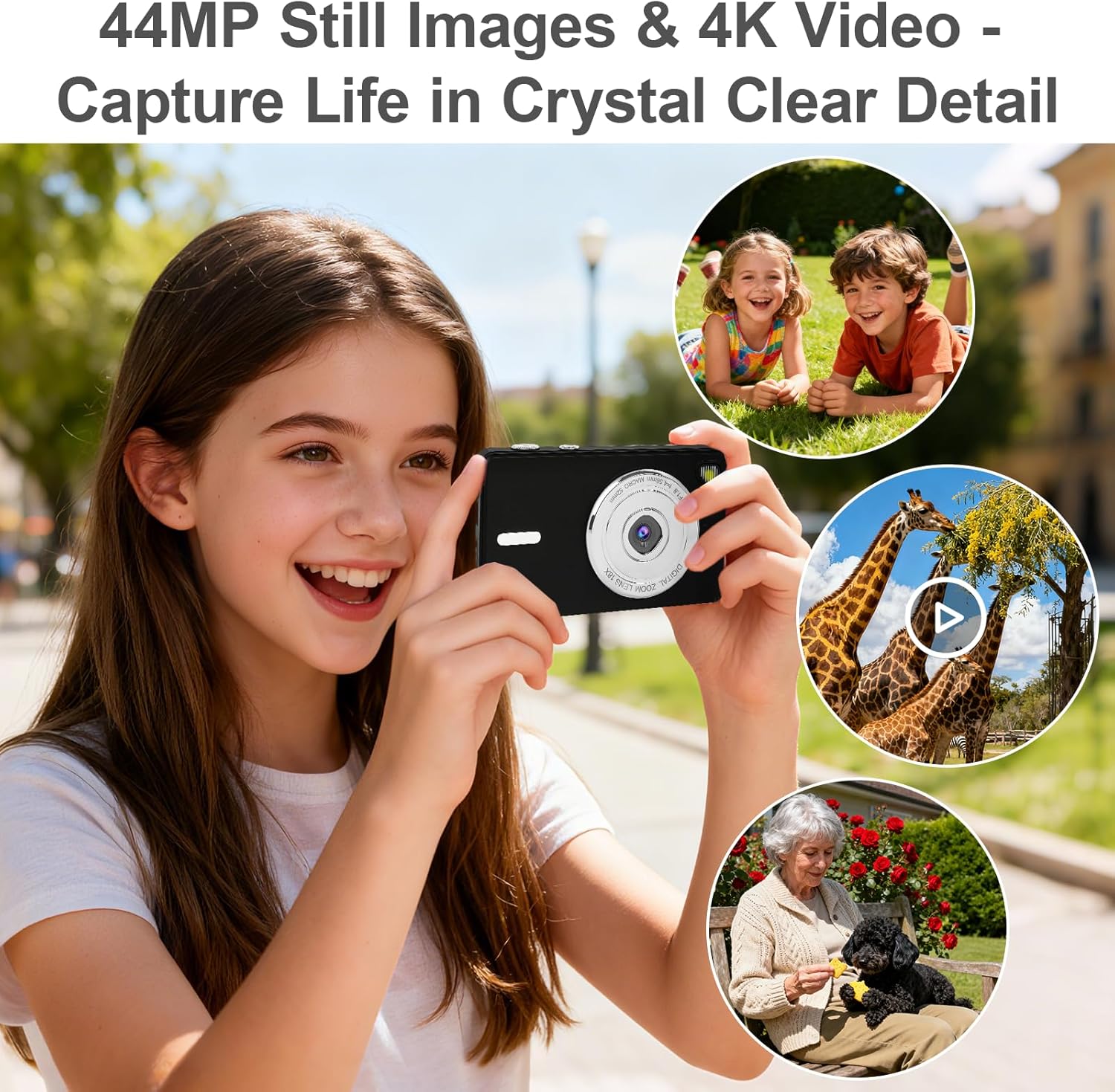 Thumbnail 1 de Digital Camera 4K - Autofocus Compact Camera with 32GB SD Card (Black)