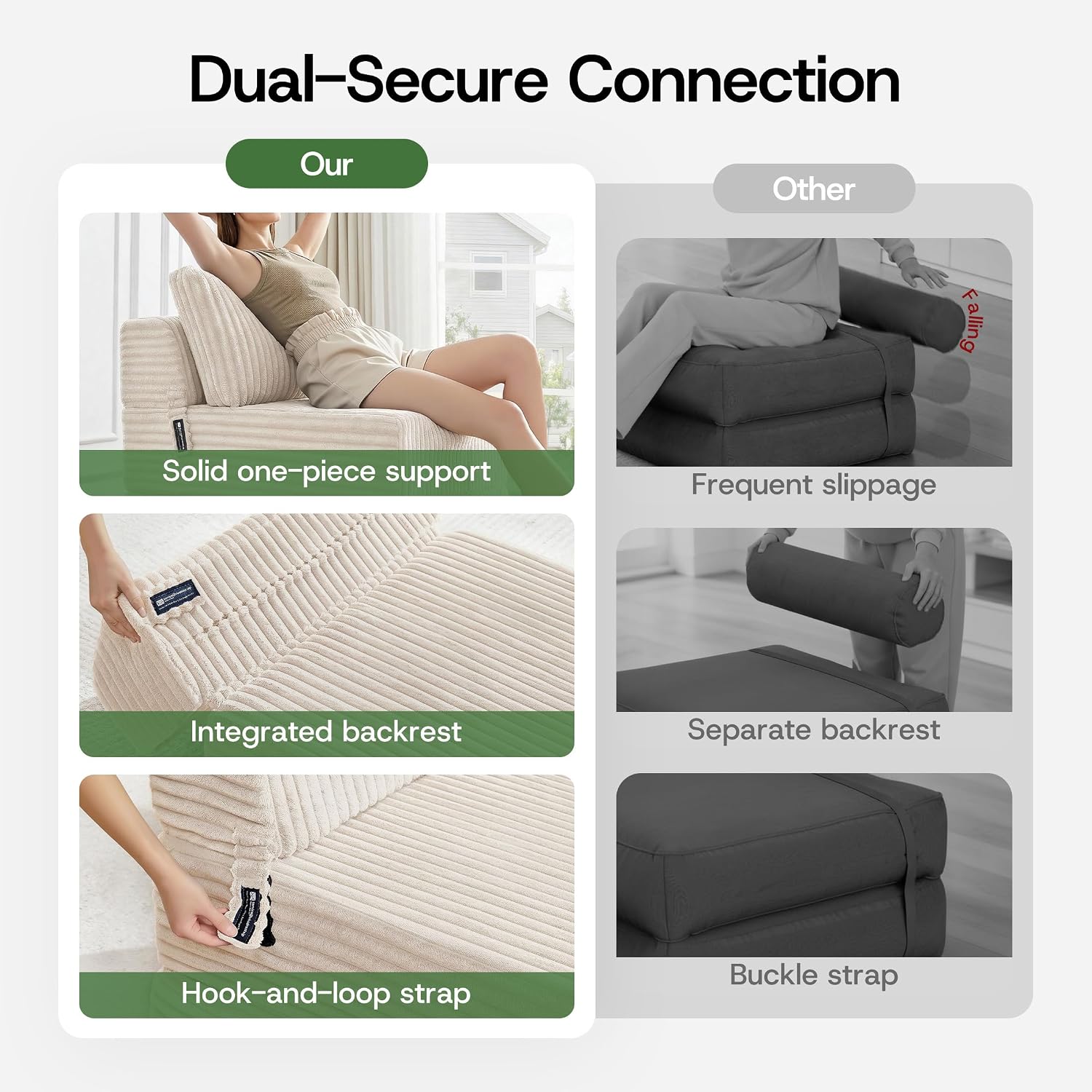 Detalle de MEGAYES Beige-Twin XL Size 4-in-1 Folding Sofa Bed, Beige Corduroy