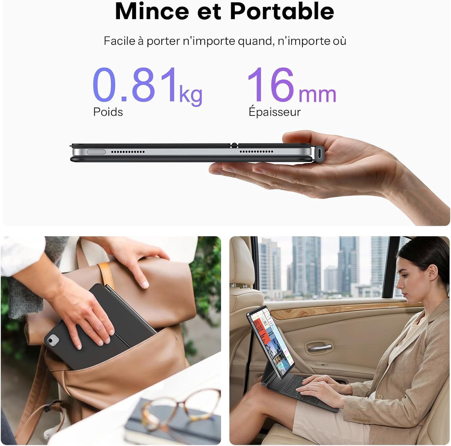 Thumbnail 2 de OMOTON étui clavier pour iPad Air 13" (M4/M3/M2) et iPad Pro 12,9" : clavier rétroéclairé AZERTY ISO-FR