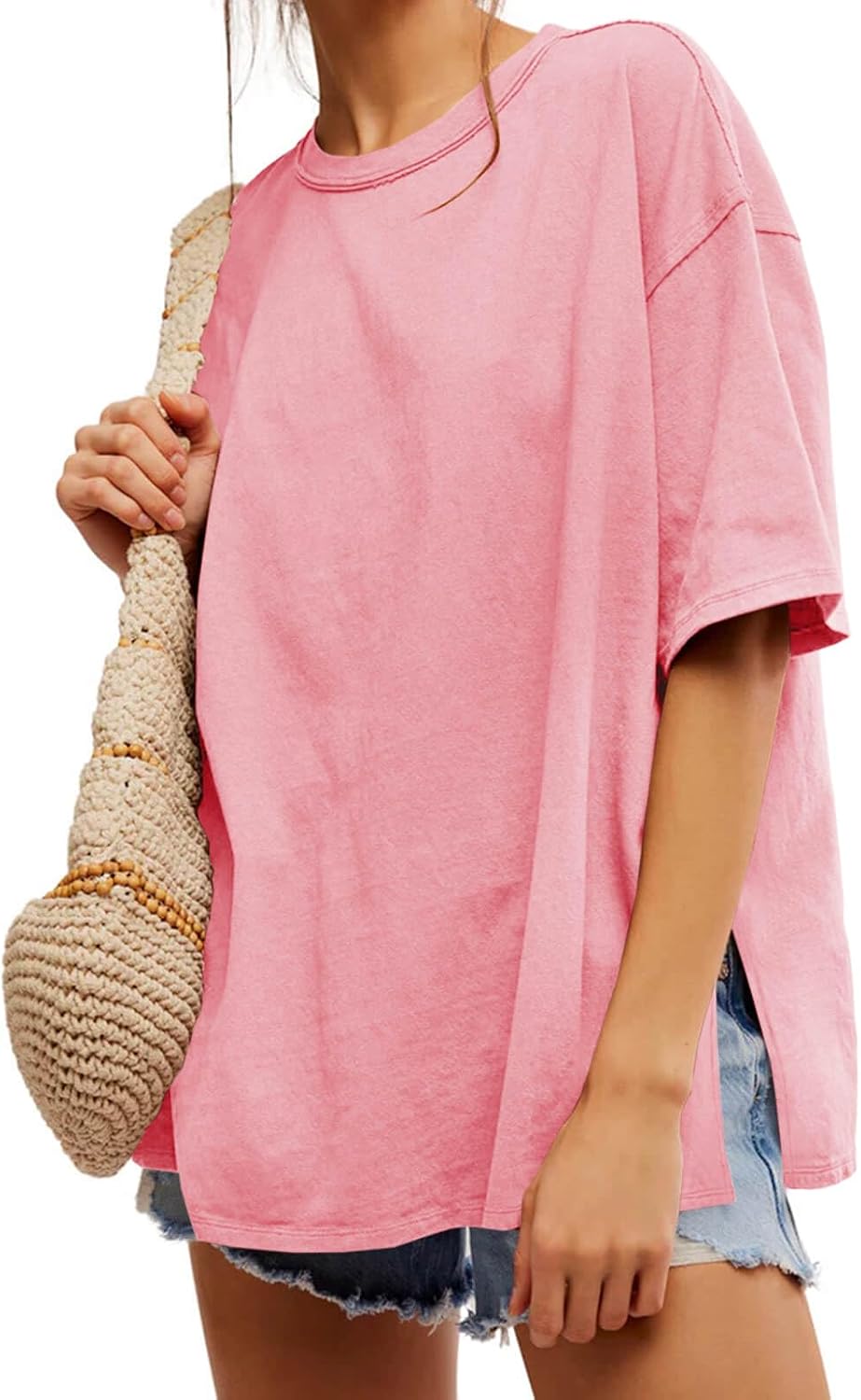Detalle de Tankaneo Women's Oversized Tee Shirt: Summer Casual, Side Slit, Loose Fit
