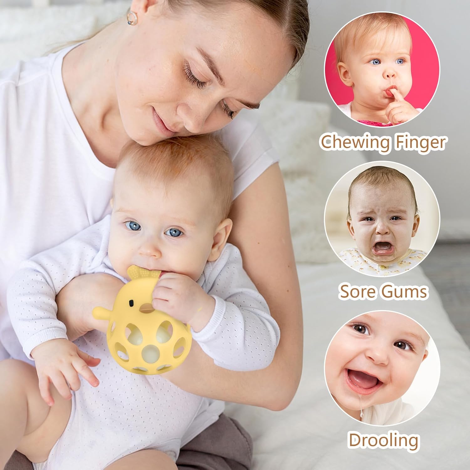 Thumbnail 3 de MCGMITT Grasping Ball with Rattle Baby Teether (Silicone, BPA-free) – Yellow Chicken Shape
