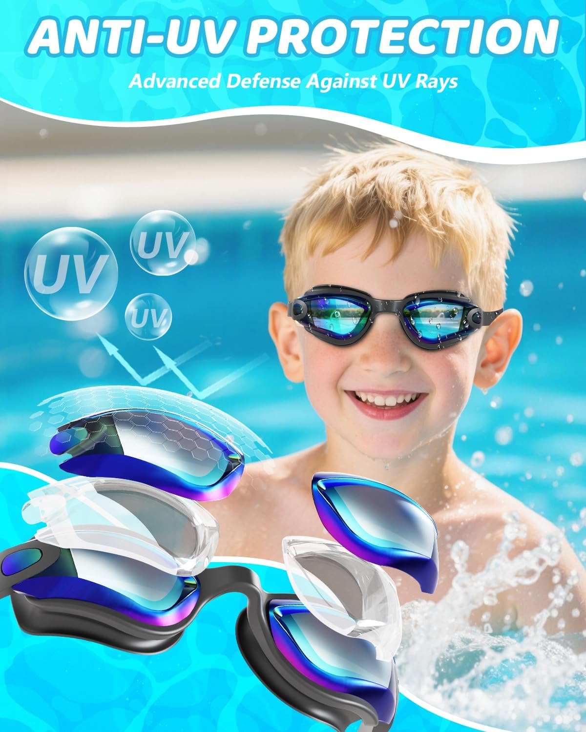 Detalle 2 de Aegend Kids Swim Goggles 3-14 Anti-Fog UV