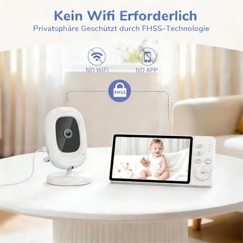 Detalle de jeeber Ohne WLAN Babyphone mit Kamera – 1080P, 5-Zoll IPS Display und 360° Blickwinkel