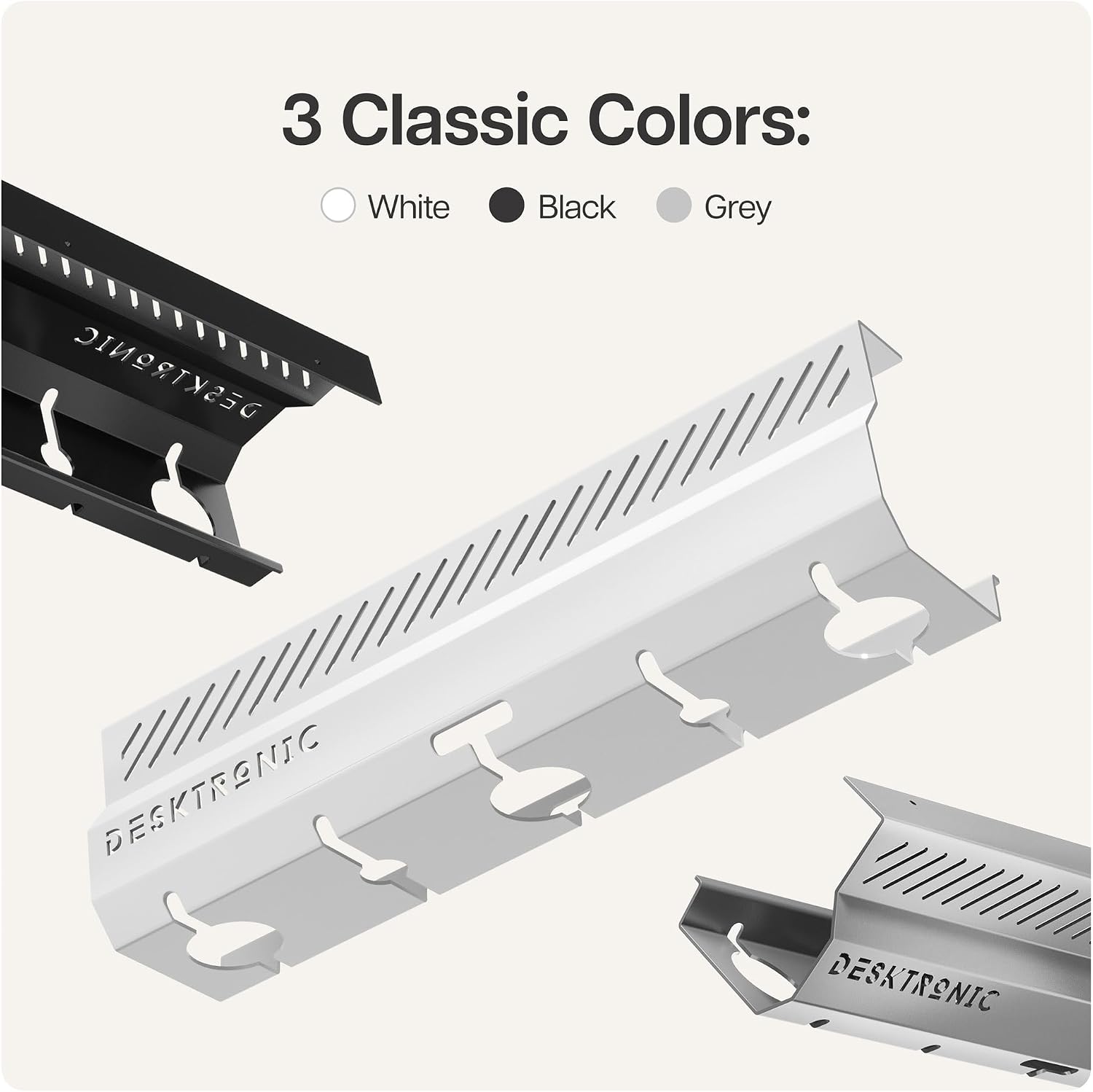 Detalle 2 de Desktronic Canalina Passacavi Bianca 2 pz – Organizza i cavi in acciaio inox per scrivania