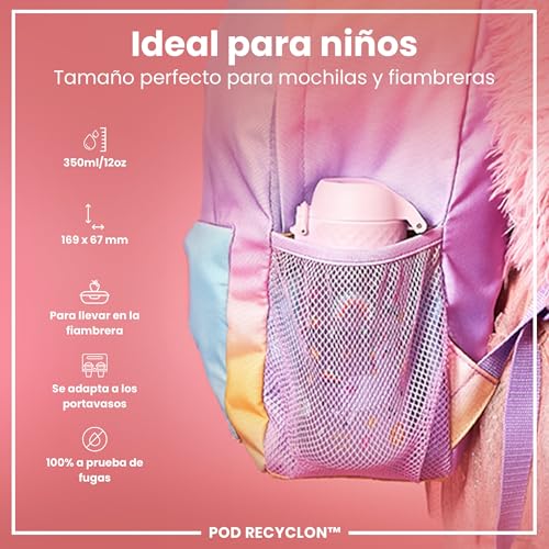 Detalle de ion8 Botella de Agua para Niños 350 ml: a prueba de fugas, fácil de abrir y con diseño unicornio