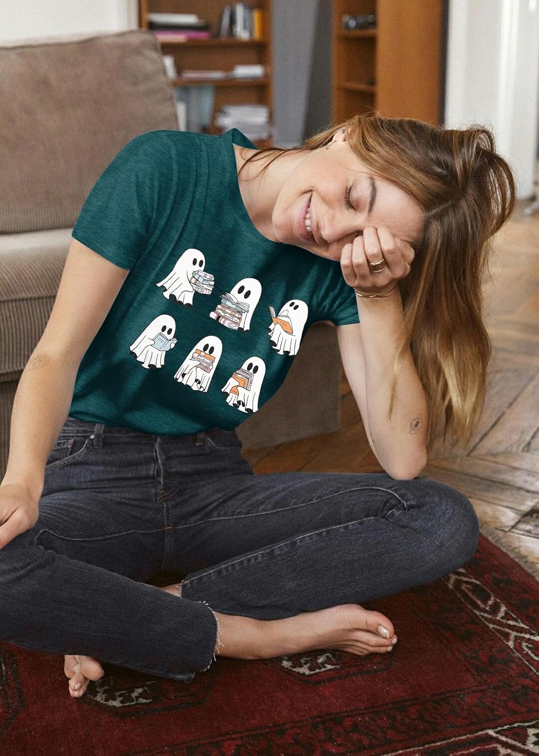 Detalle de SUPEYA Women’s Halloween Ghost Graphic T-Shirt, Short Sleeve