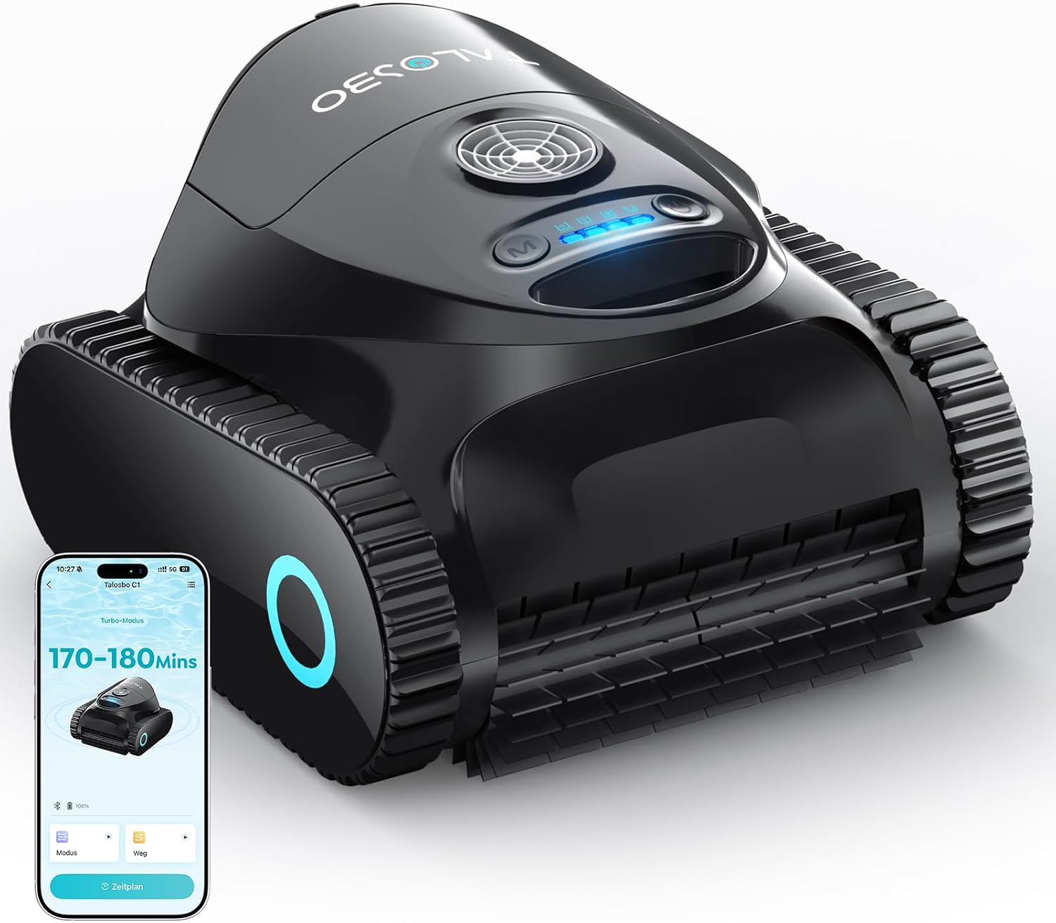 Detalle de TALOSBO C1 Poolroboter Akku – Boden, Wand und Wasserlinie sauber, 150 m², App-Steuerung
