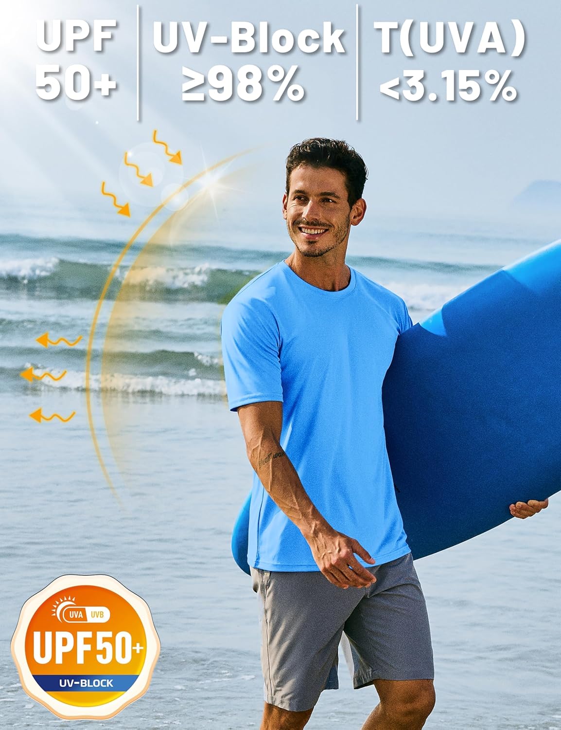 Thumbnail 2 de TACVASEN Maglietta Palestra Uomo con Protezione UPF 50+ – Modello a Maniche Corte per Running, Nuoto e Fitness