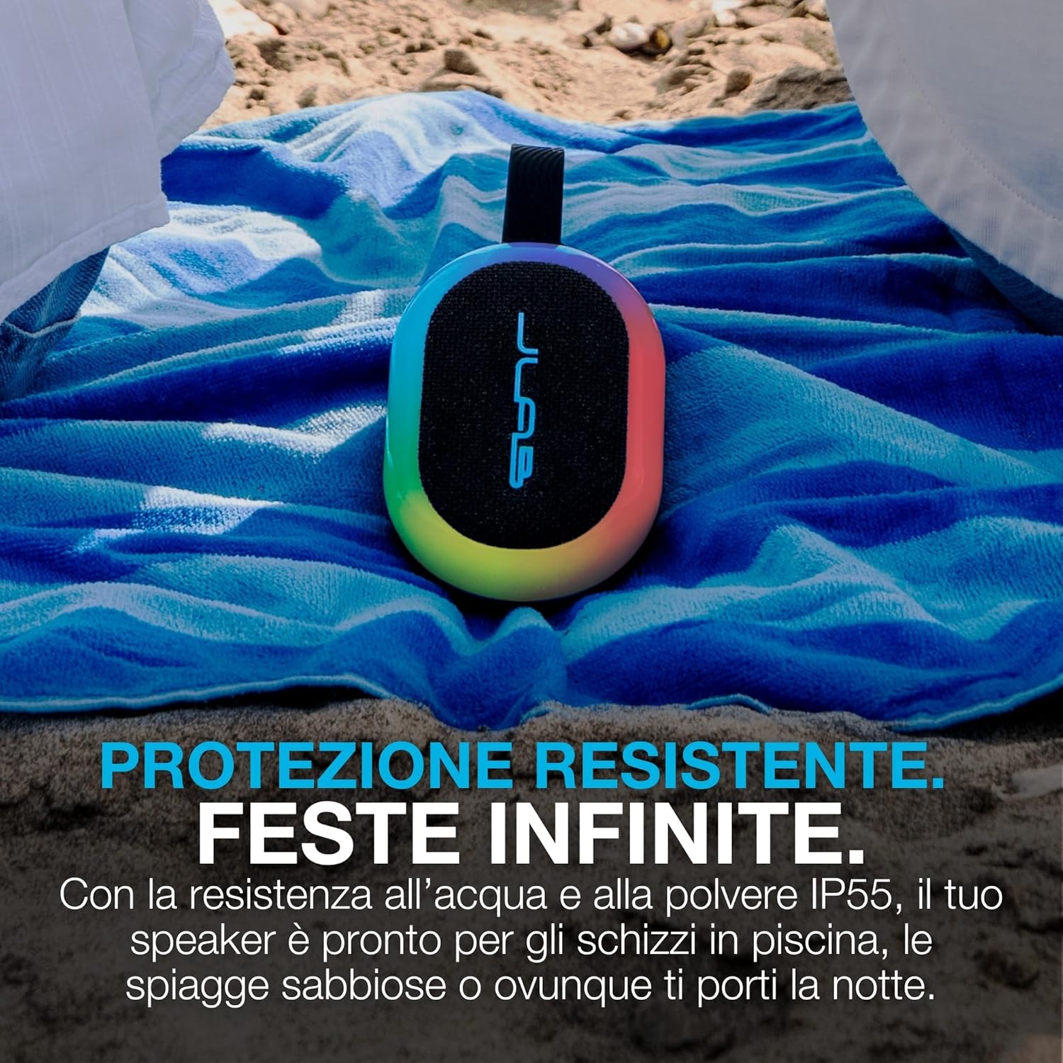 Thumbnail 5 de JLab Pop Party cassa Bluetooth ultra-portatile da 5W con luci RGB e autonomia fino a oltre 8 ore (IP55, blu navy)