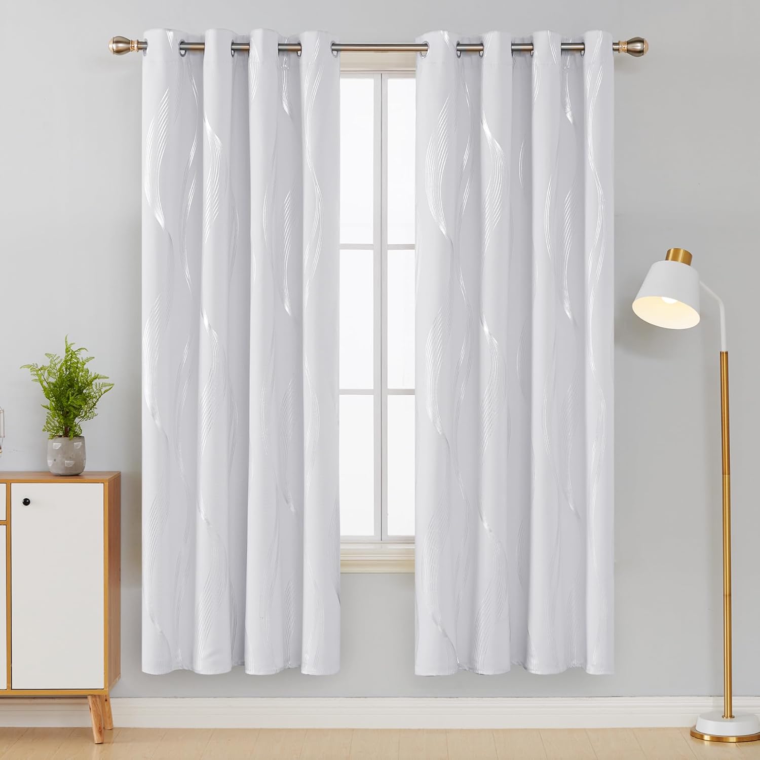 Thumbnail 1 de Deconovo Wave Foil Printed Thermal Blackout Curtains – 66 x 72 Inch, Silver Grey, 2 Panels