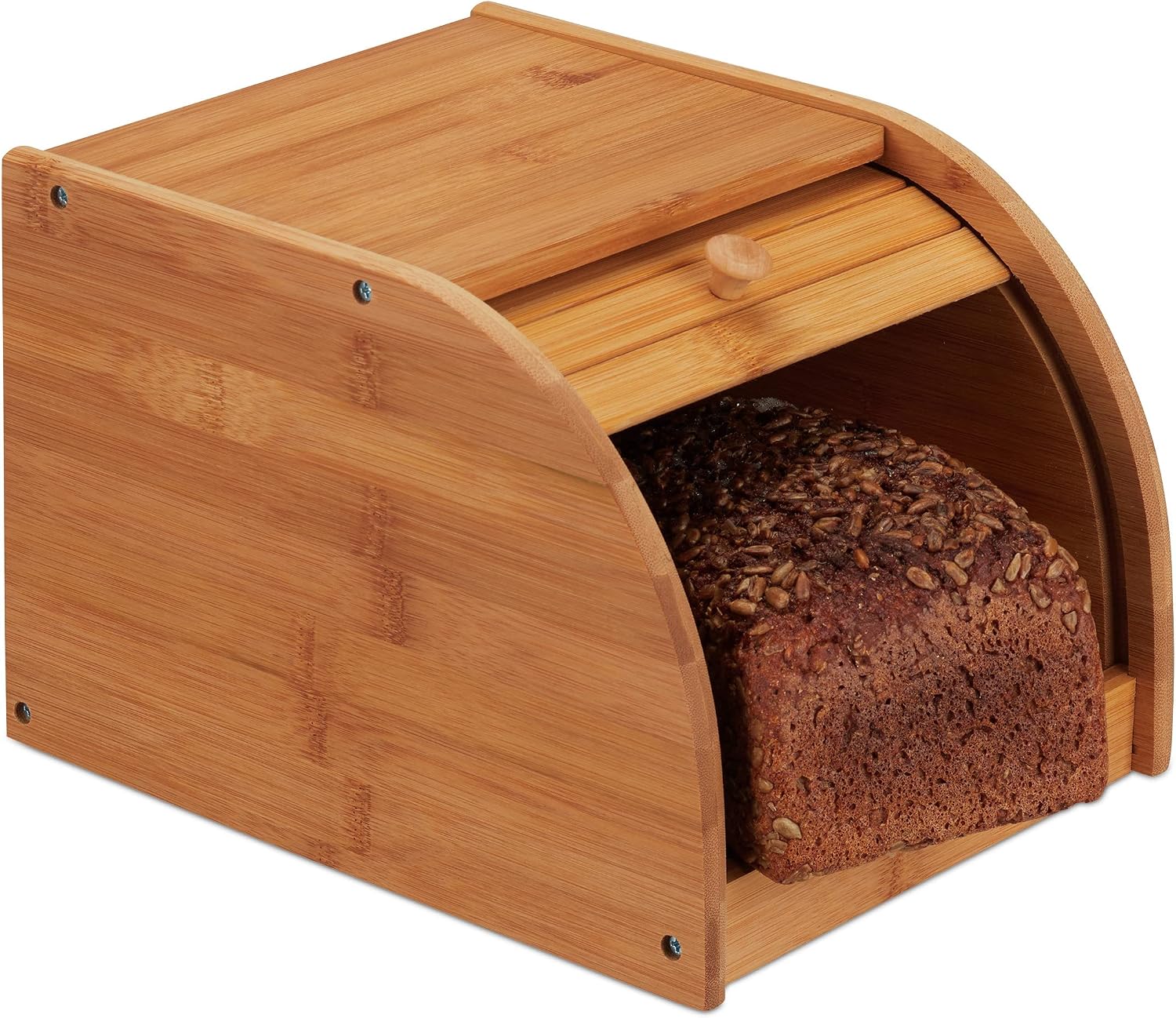 Detalle de Relaxdays 10024208 Bamboo Bread Bin with Rolling Front Lid, Natural