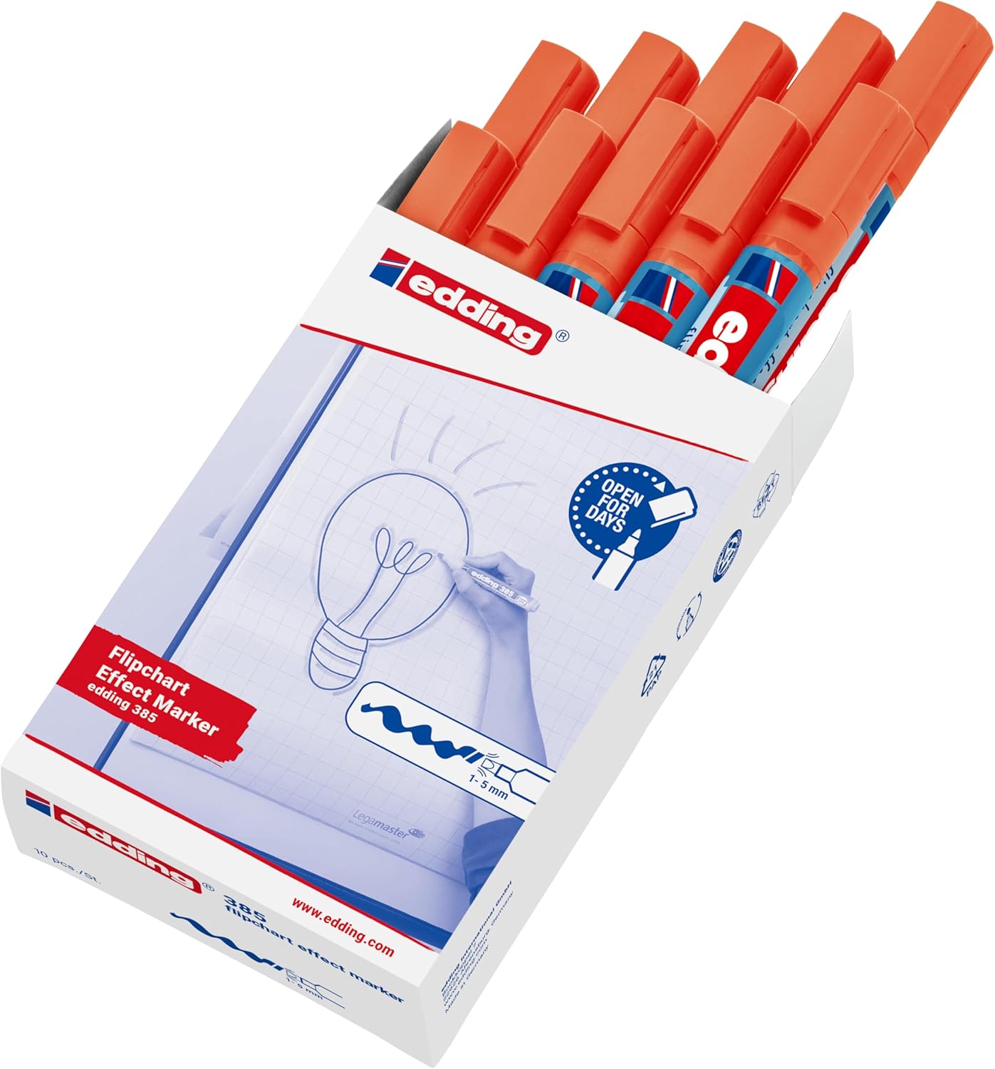 Detalle de edding 385 Flipchart Effektmarker Orange – 10er Pack, flexible Pinselspitze 1–5 mm