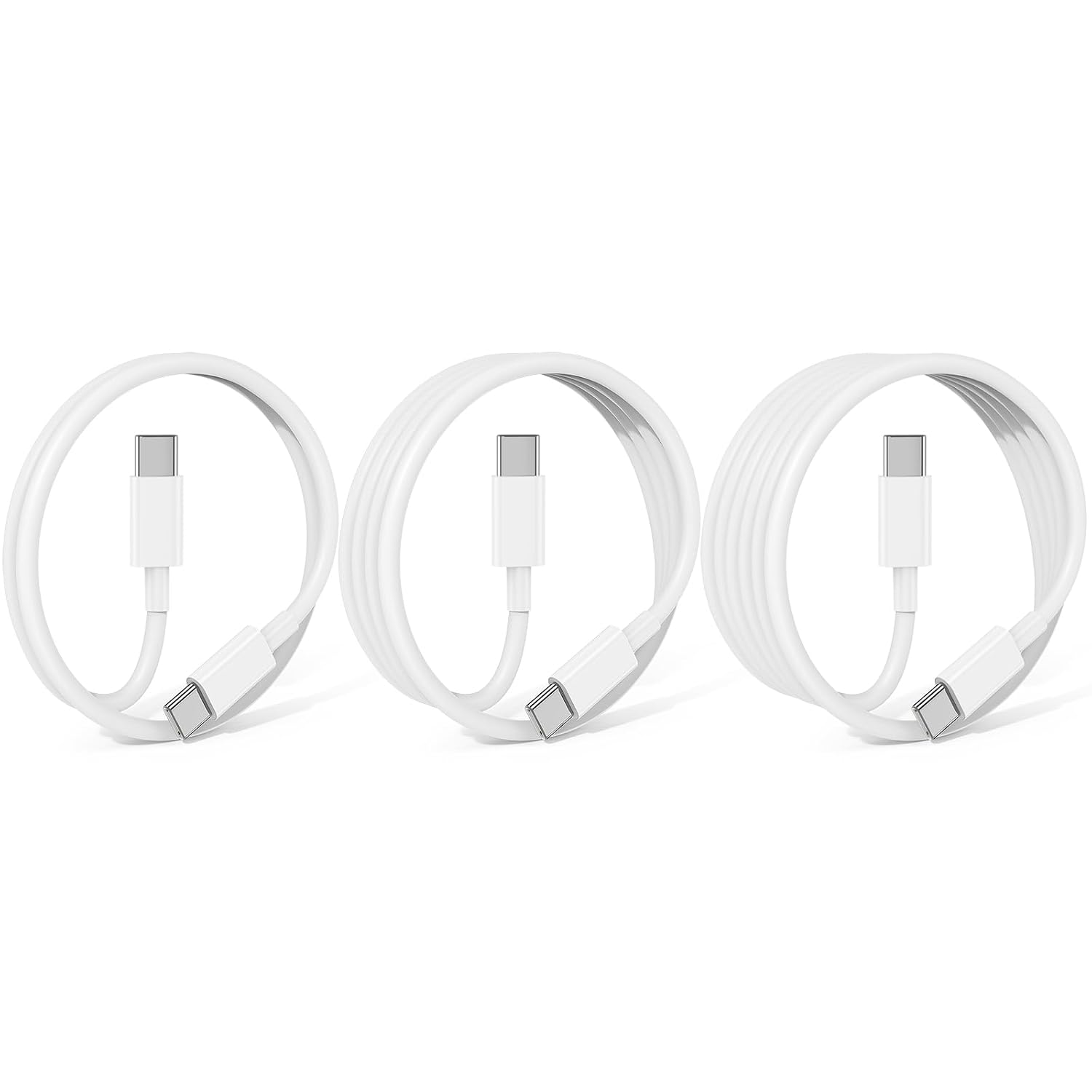 Detalle de CyvenSmart 3-Pack USB C to USB C Cable (3.3ft, 6.6ft, 10ft) 60W: Fast Charging for iPhone, Galaxy, iPad, MacBook and More