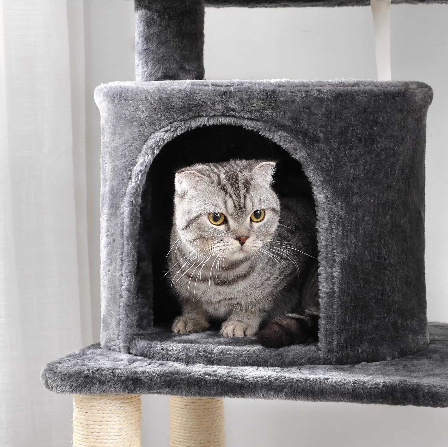 Thumbnail 5 de FEANDREA Arbre à Chat, Tour de Jeux - 2 niches, Gris Anthracite PCT90G