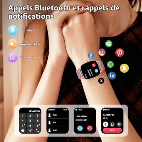 Detalle de coioc Montre Connectée Femme avec Fonction Téléphone – Écran HD 1,85 pouces, 120+ Modes Sportifs, IP68 & Détection FR, Monitor Sommeil
