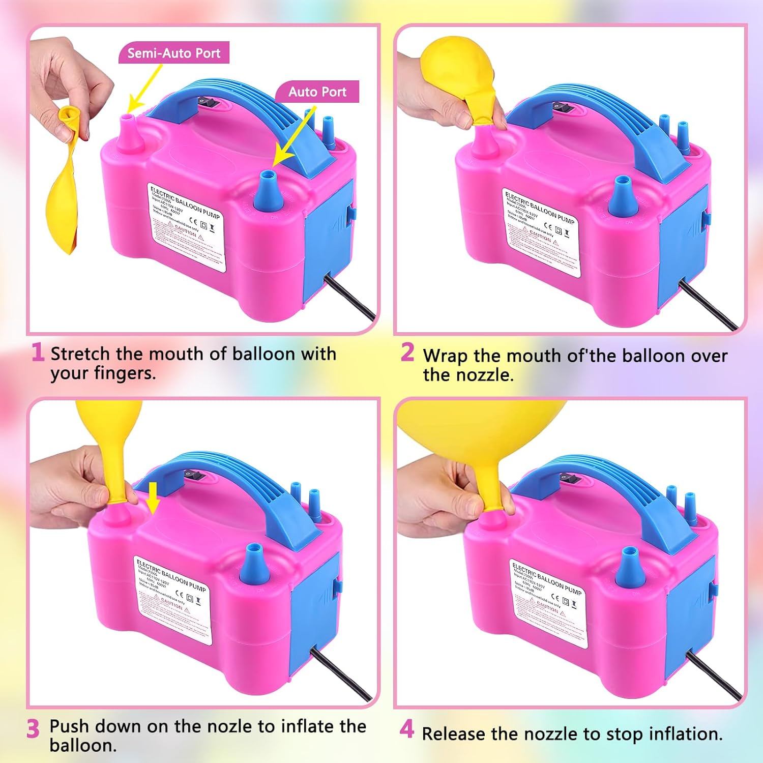 Thumbnail 2 de QIPUMP Balloon Pump Electric 110V 600W with Dual Nozzles – Fast Balloon Inflator for Decorating