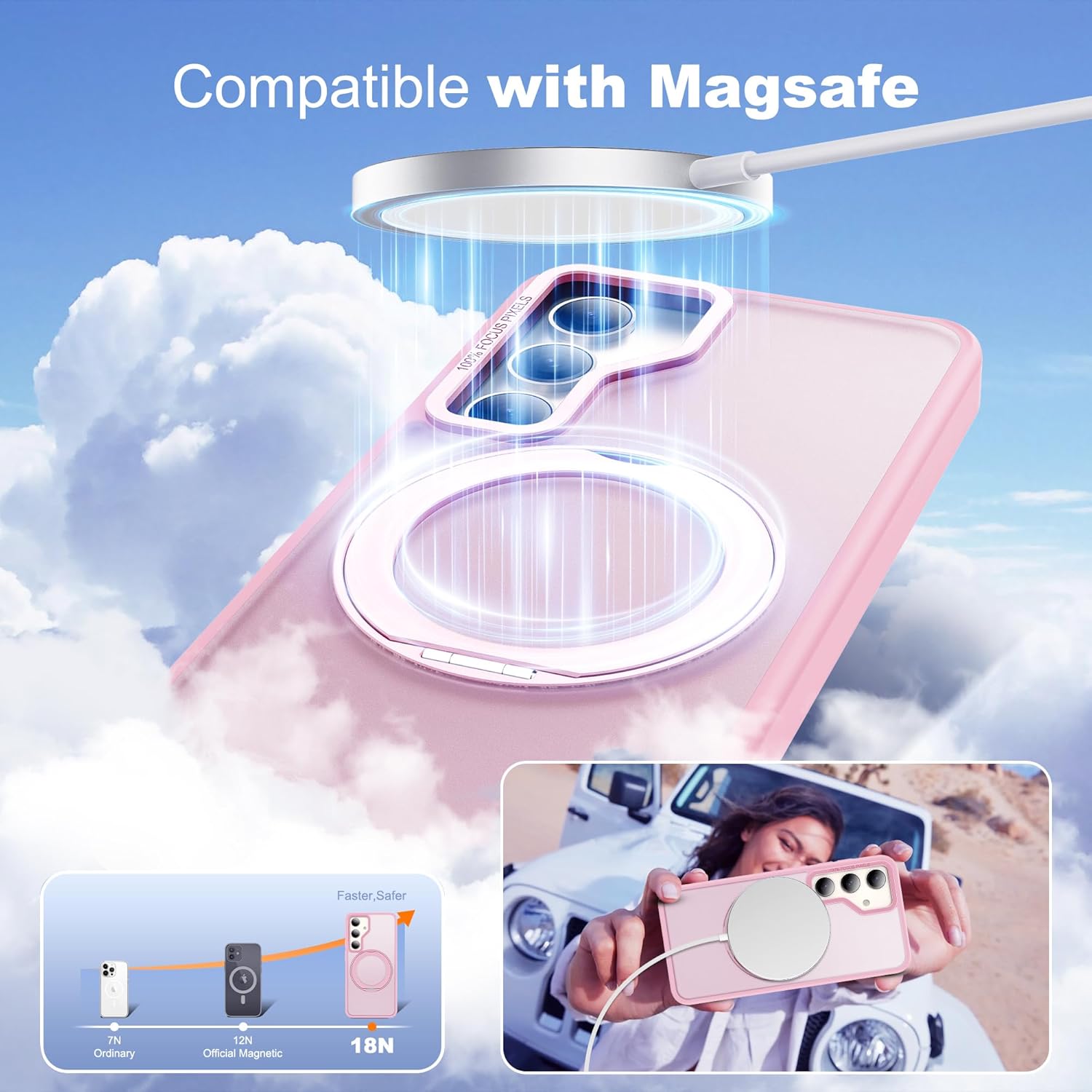 Detalle 2 de Zalinbo Galaxy S25 Plus Case with 360° Rotatable Magnetic Ring Stand
