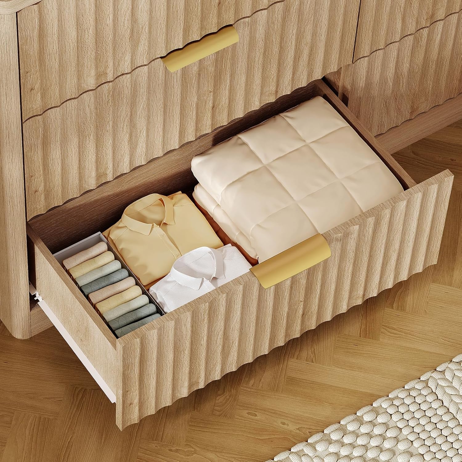Detalle de TEENFON 1 6-Drawer Dresser, Natural Finish with Fluted Panels