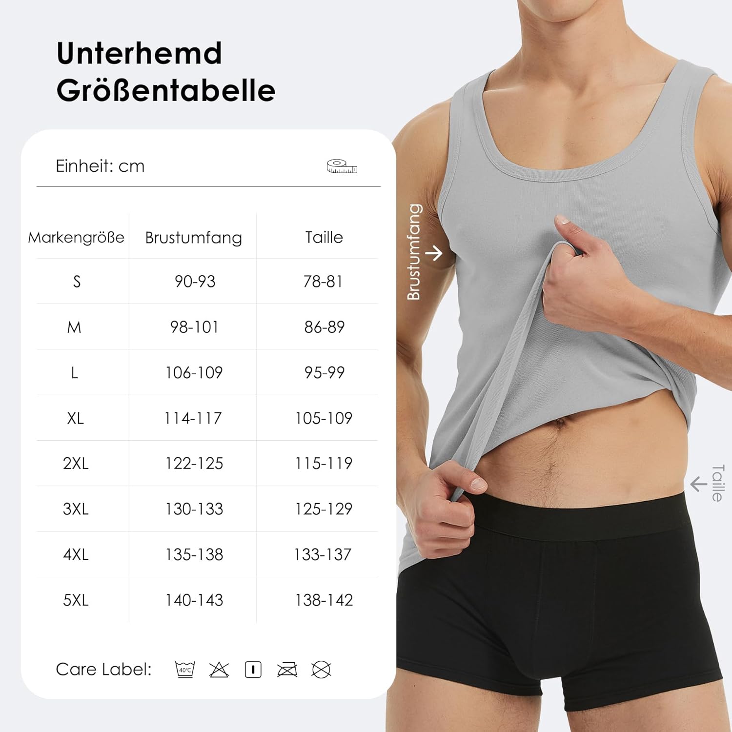 Thumbnail 4 de YouShow Unterhemd Herren 3/5er Pack – 100% Baumwolle Feinripp, hautfreundlich und langlebig