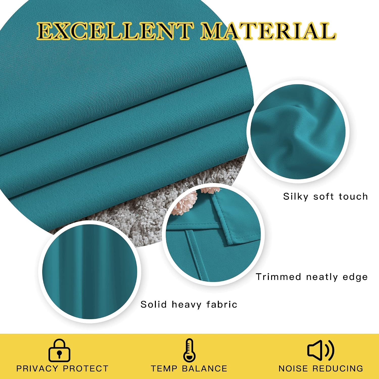 Detalle 2 de NICETOWN Peacock Teal Blackout Curtains (Set of 2) 52 x 84-Inch Thermal Insulated Grommet Drapes