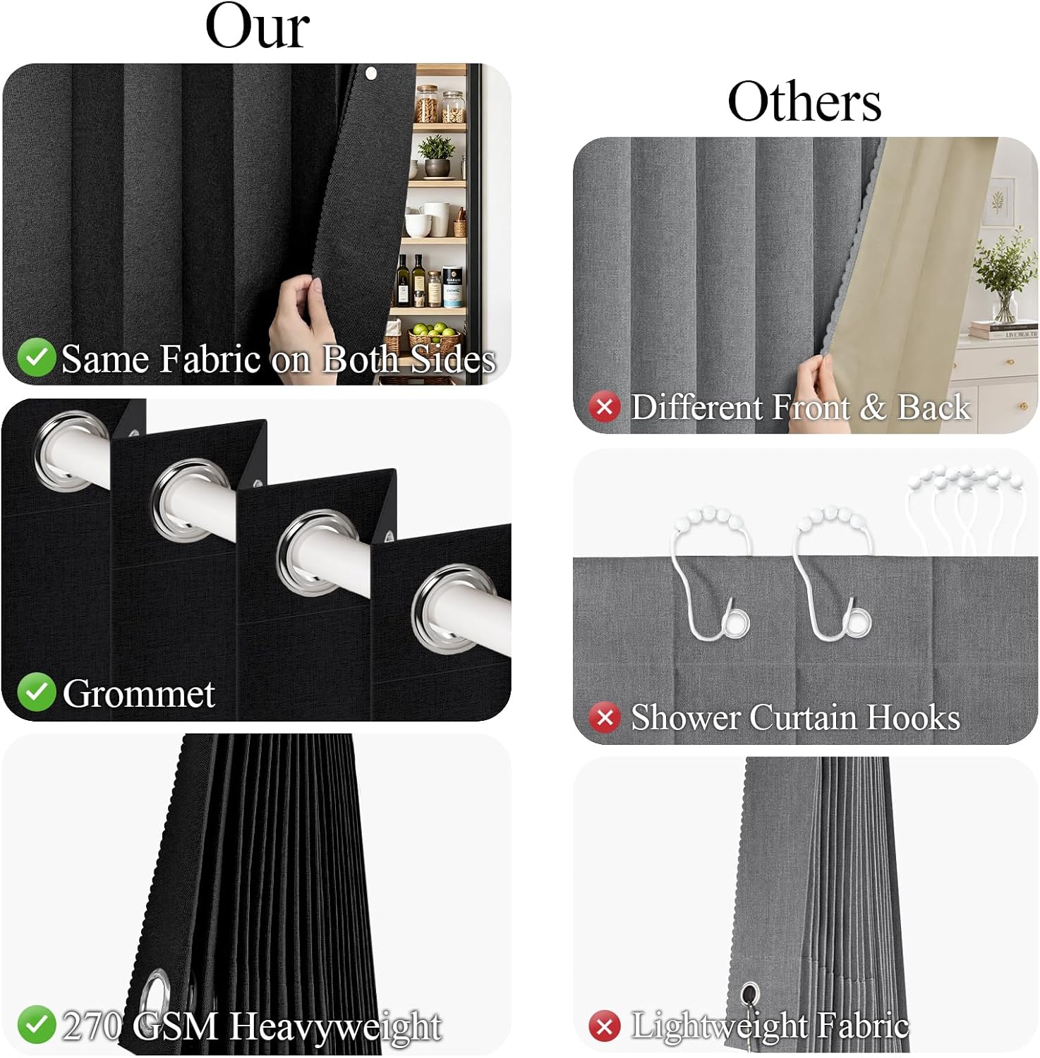 Thumbnail 6 de HMYI 100% Blackout Accordion Style Door Curtain for Doorways (W45 x L80) in Black