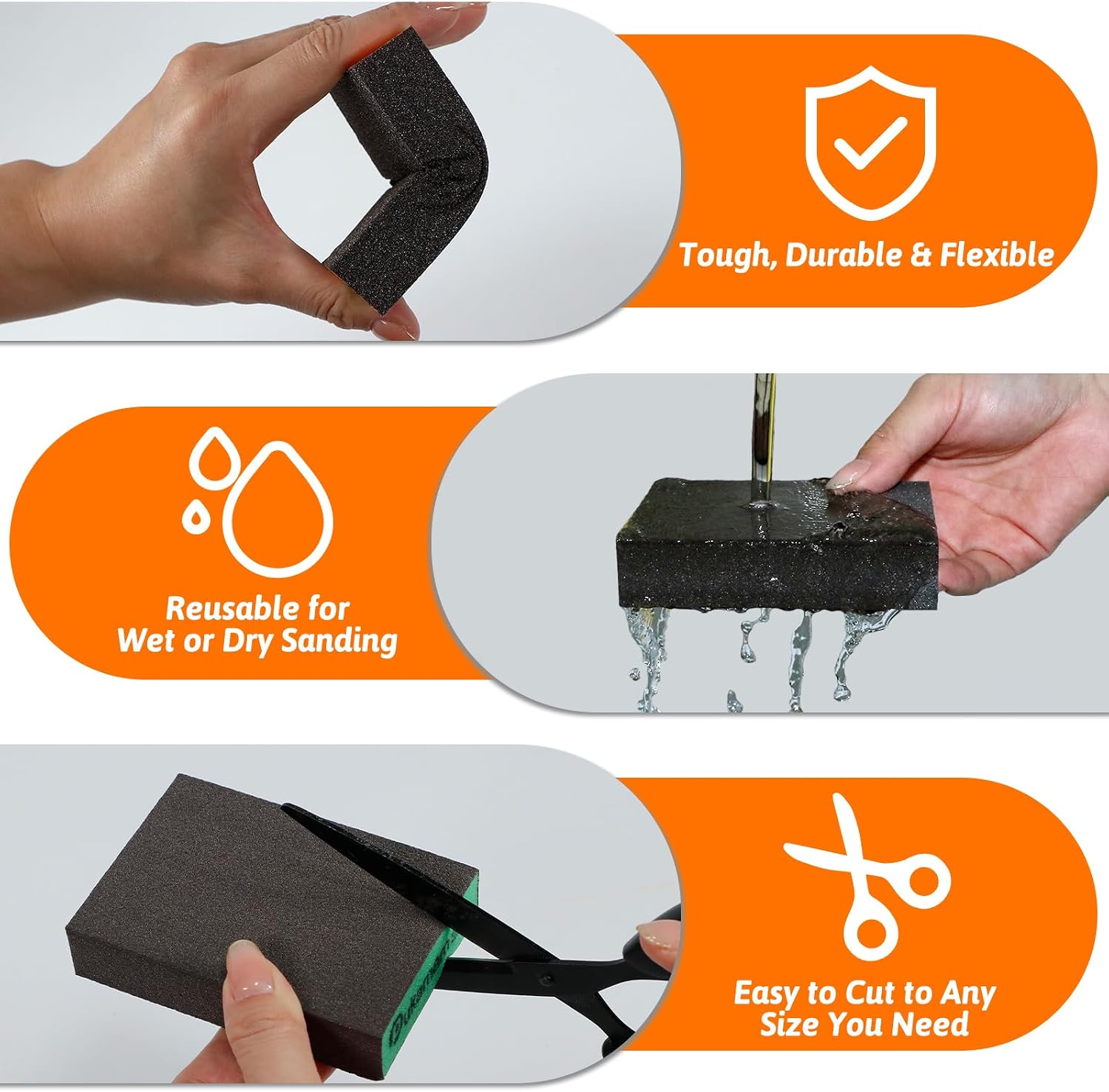 Thumbnail 2 de 9 Pcs Sanding Blocks Wet and Dry Sandpaper Set — 40/60/80/120/220 Grit, Reusable 4-Sided Sponges for Wood, Metal and Drywall
