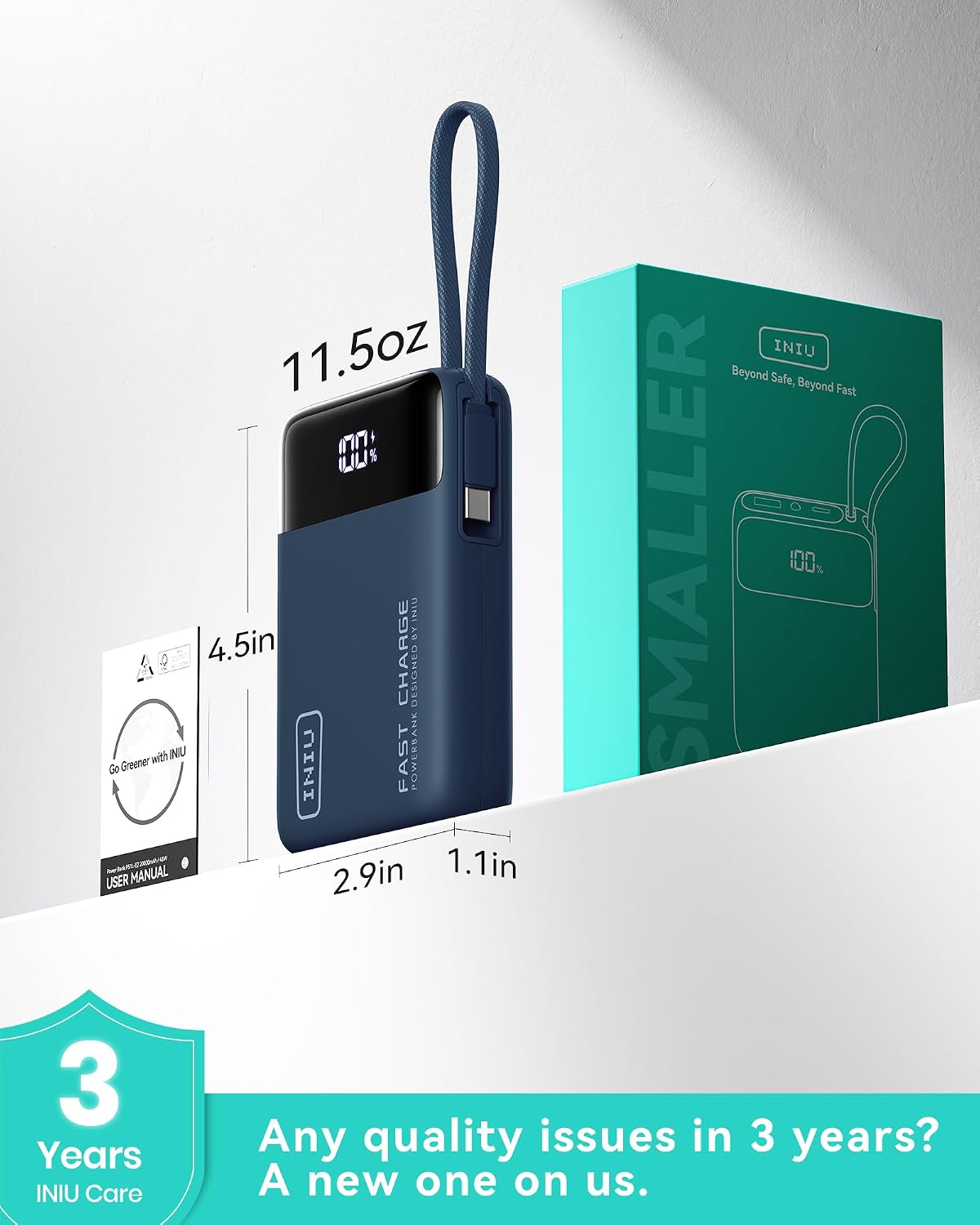 Thumbnail 6 de INIU 45W powerbank med 20 000 mAh och inbyggd USB-C-kabel, blå
