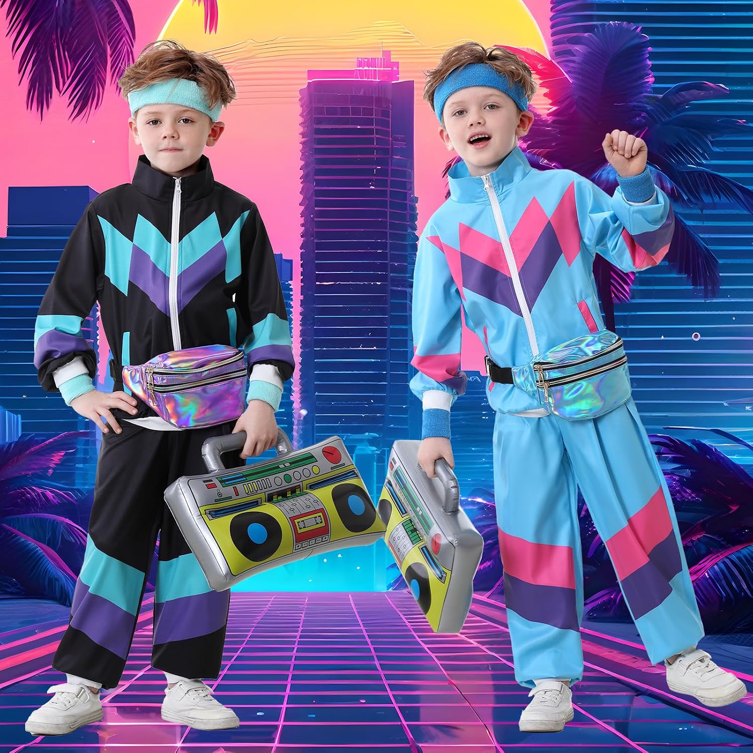 Detalle 1 de Kids 80s/90s Tracksuit Costume, 6-Piece Set