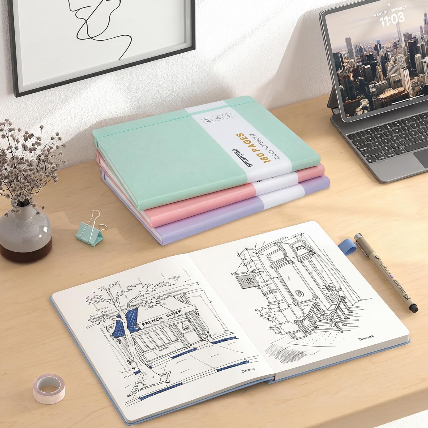 Thumbnail 5 de Smarpau A4 Plain Notebook – PU Leather Journal with 180 Unlined Pages