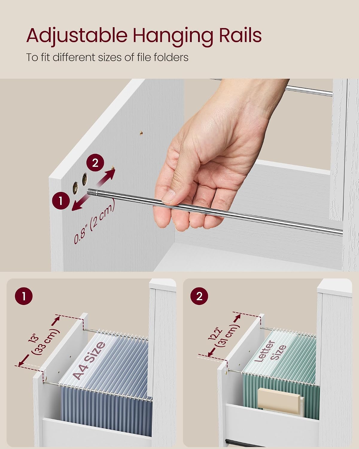 Detalle de VASAGLE 2-Drawer File Cabinet UOFC040W46