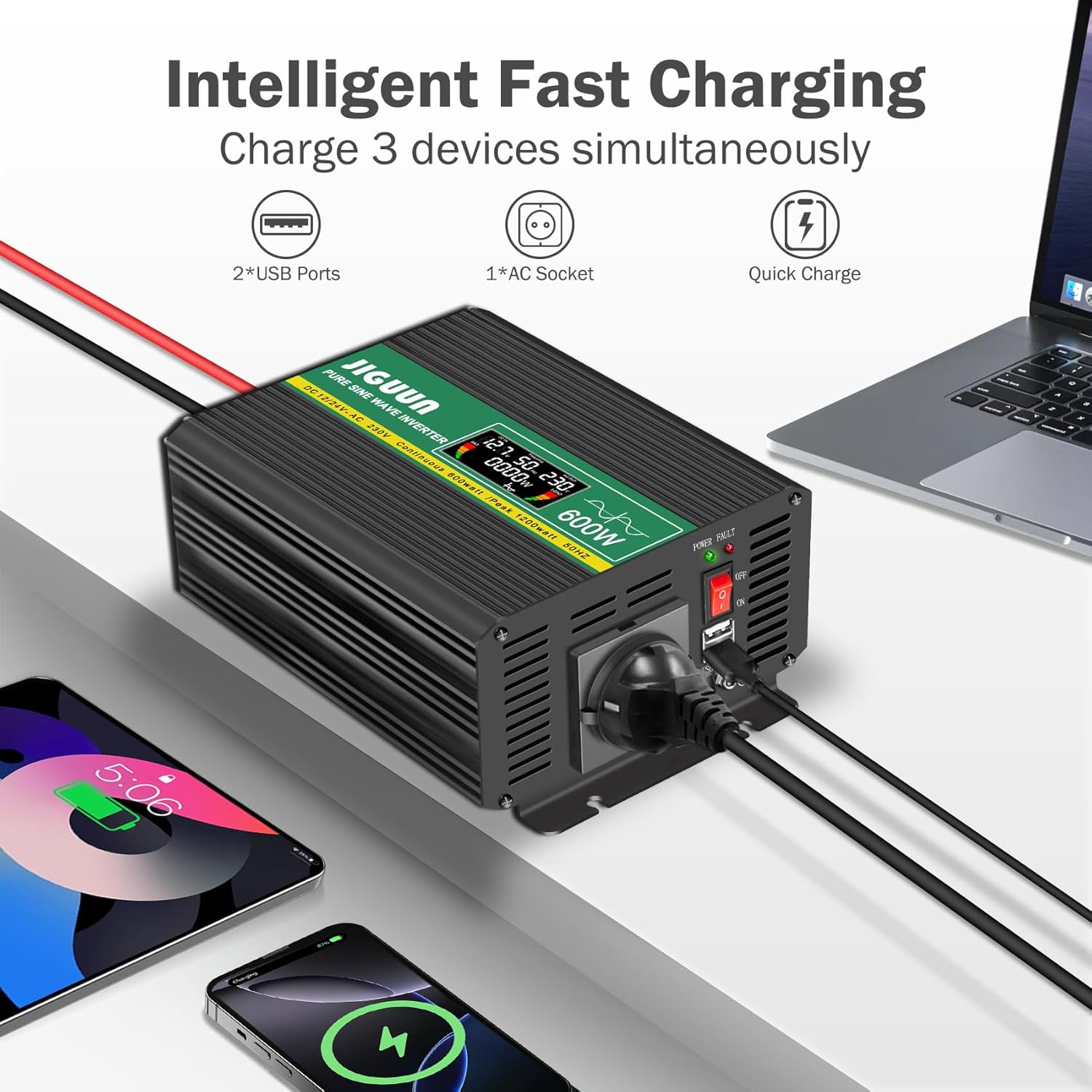 Thumbnail 2 de JIGUUN 600W inverter onda pura 12V/24V con display e telecomando 🔌