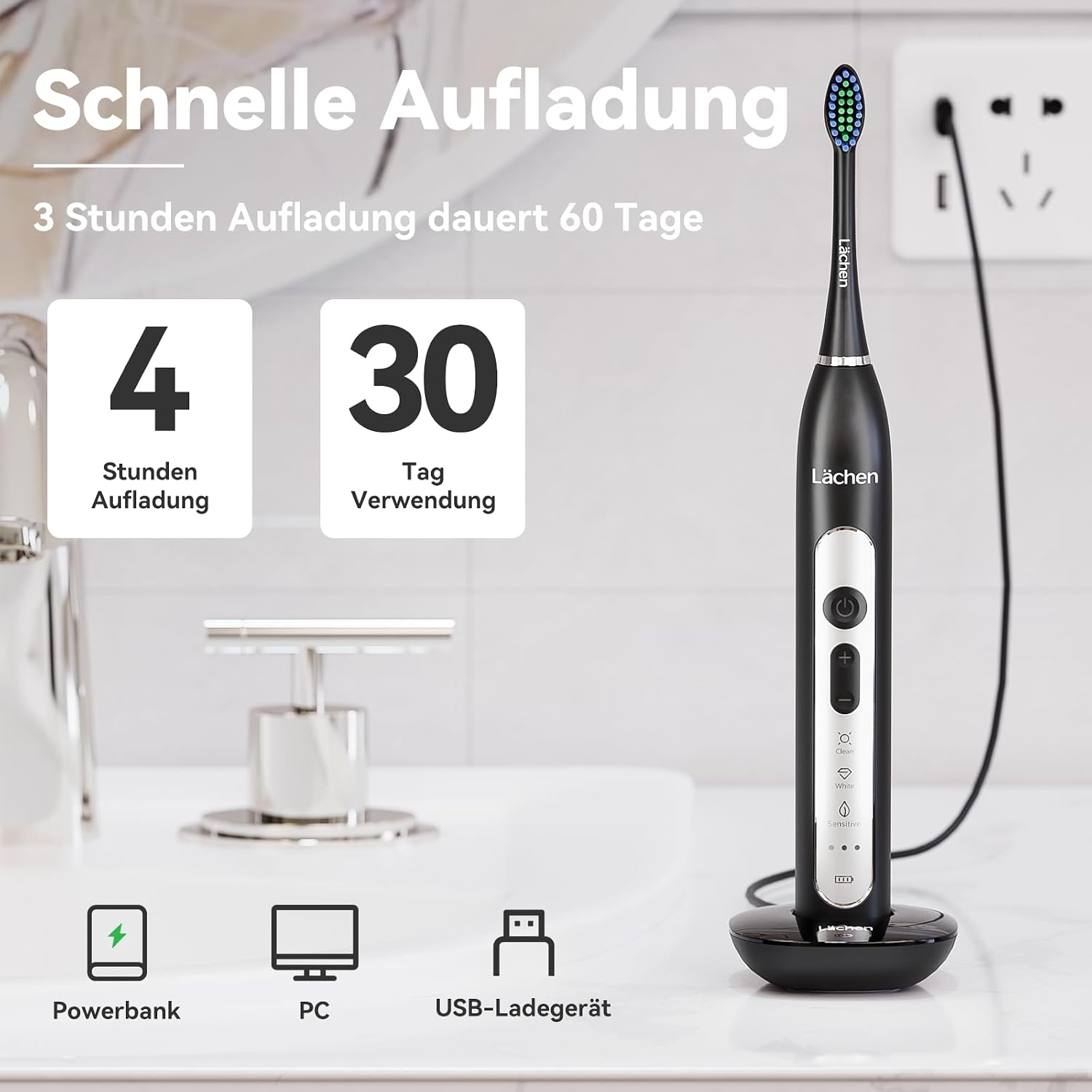 Thumbnail 6 de Lächen Schallzahnbürste 4 Aufsteckbürsten