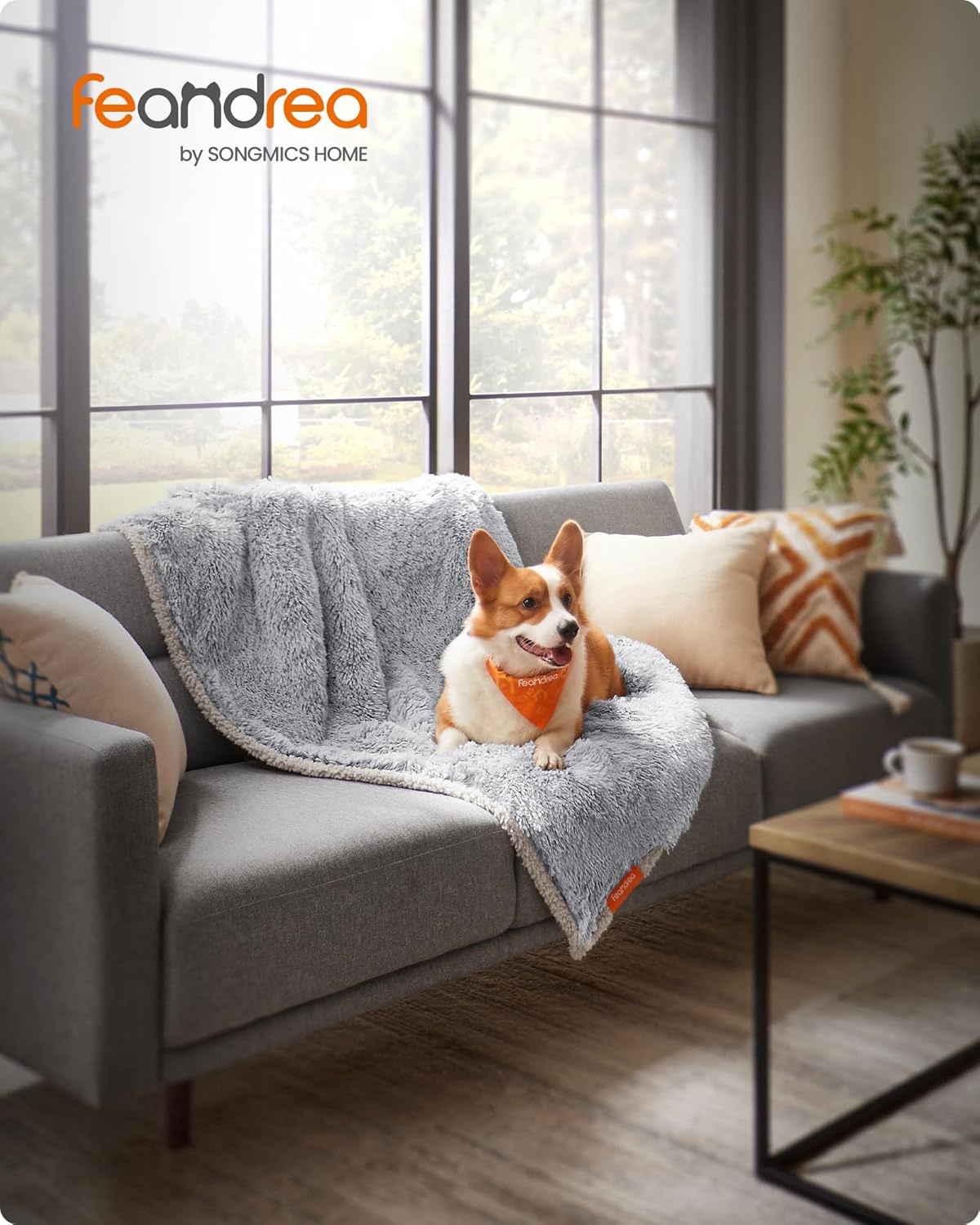 Detalle 2 de Feandrea Waterproof Dog Blanket (Sherpa Fleece) PPB005G01 – reversible plush & Sherpa sofa cover, 127 x 102 cm