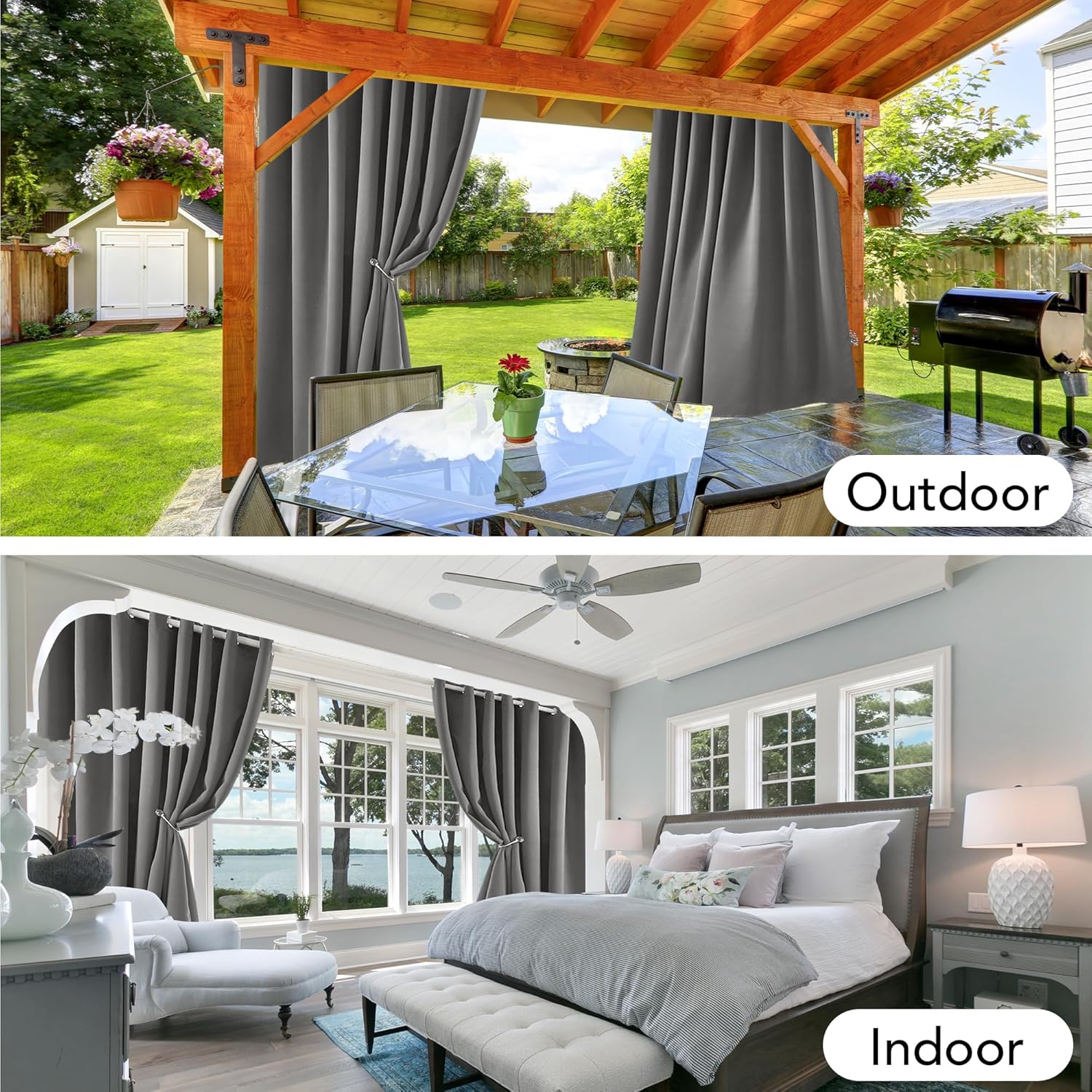 Thumbnail 6 de Deconovo Blickdichte Outdoor-Vorhänge 270x140 cm (2er-Set) – wetterfest & sonnendämpfend, grau