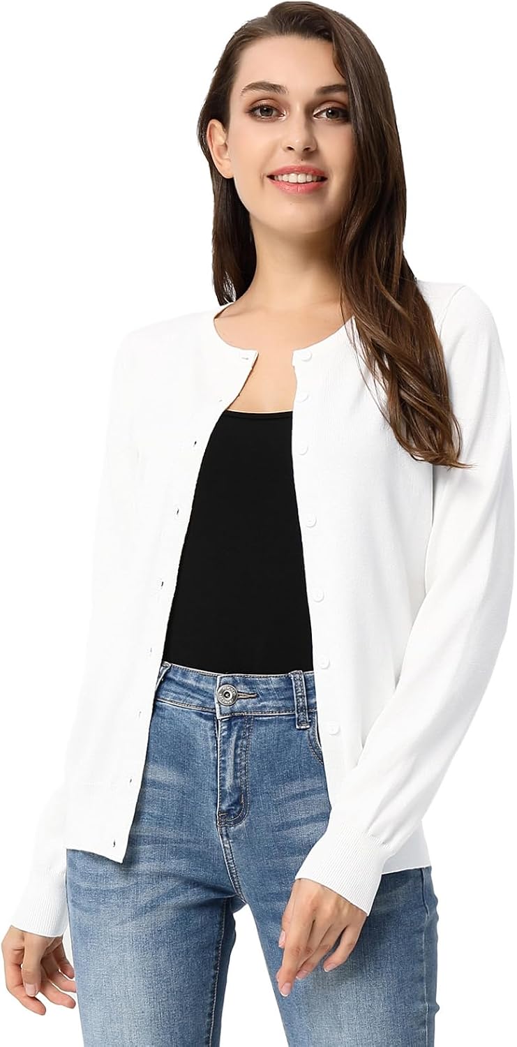 Detalle 2 de GRACE KARIN Lightweight Knit Cardigan for Women, Button-Front Crewneck