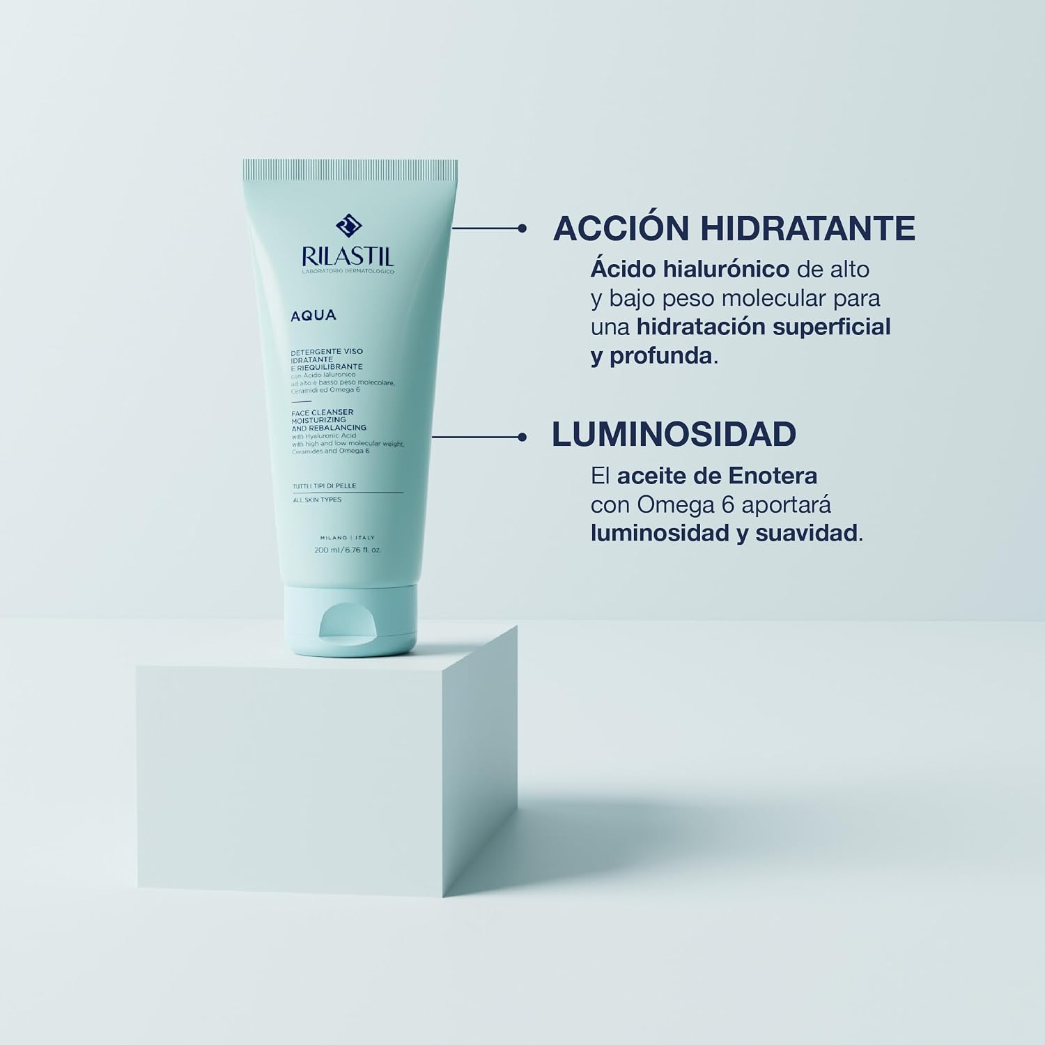 Detalle de Rilastil-Aqua DET Viso 200 ml — Nettoyant Visage Doux et Hydratant