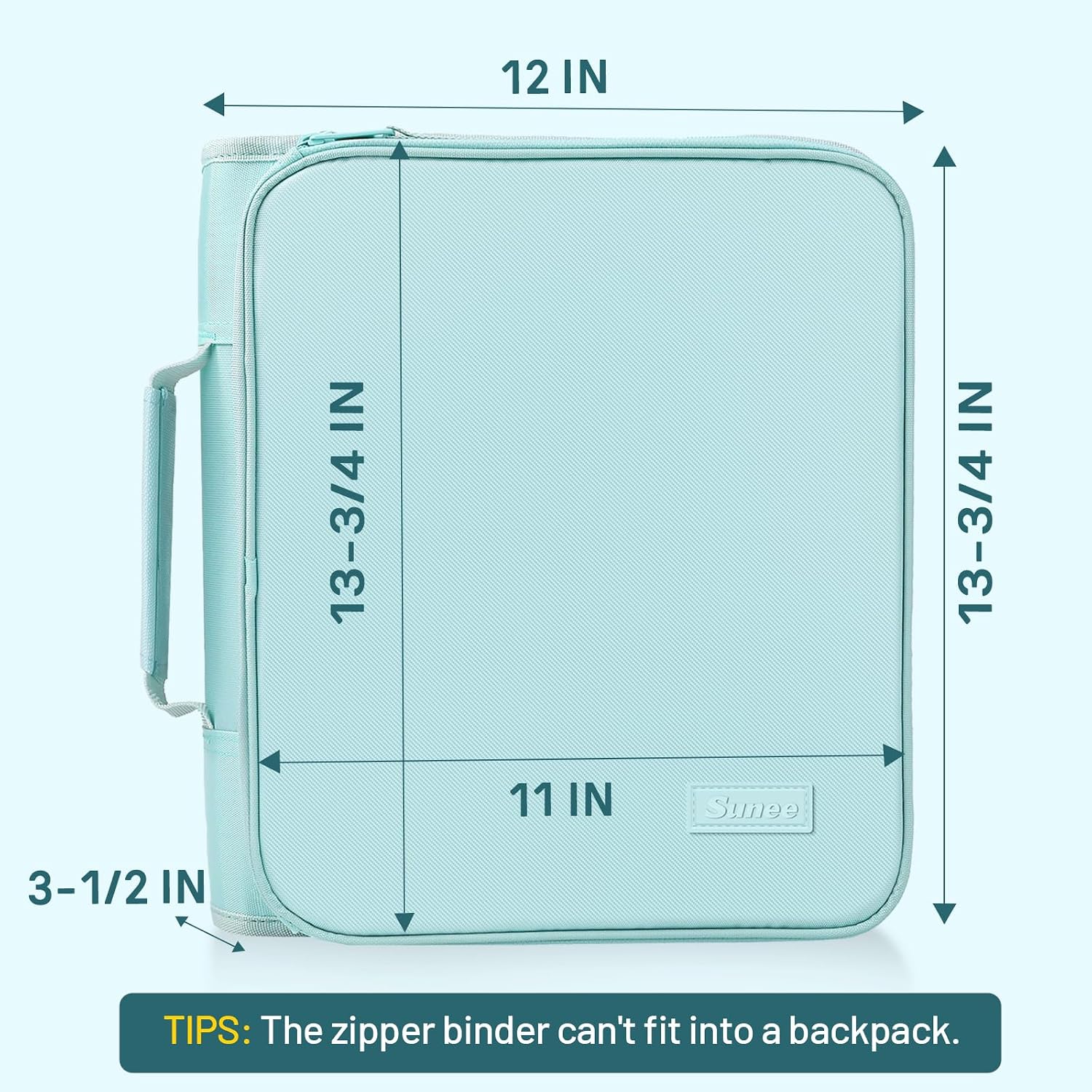 Thumbnail 5 de SUNEE Zippered Binder Bag with Handle, 2-Inch O-Rings, 5-Tab File, Sky Blue