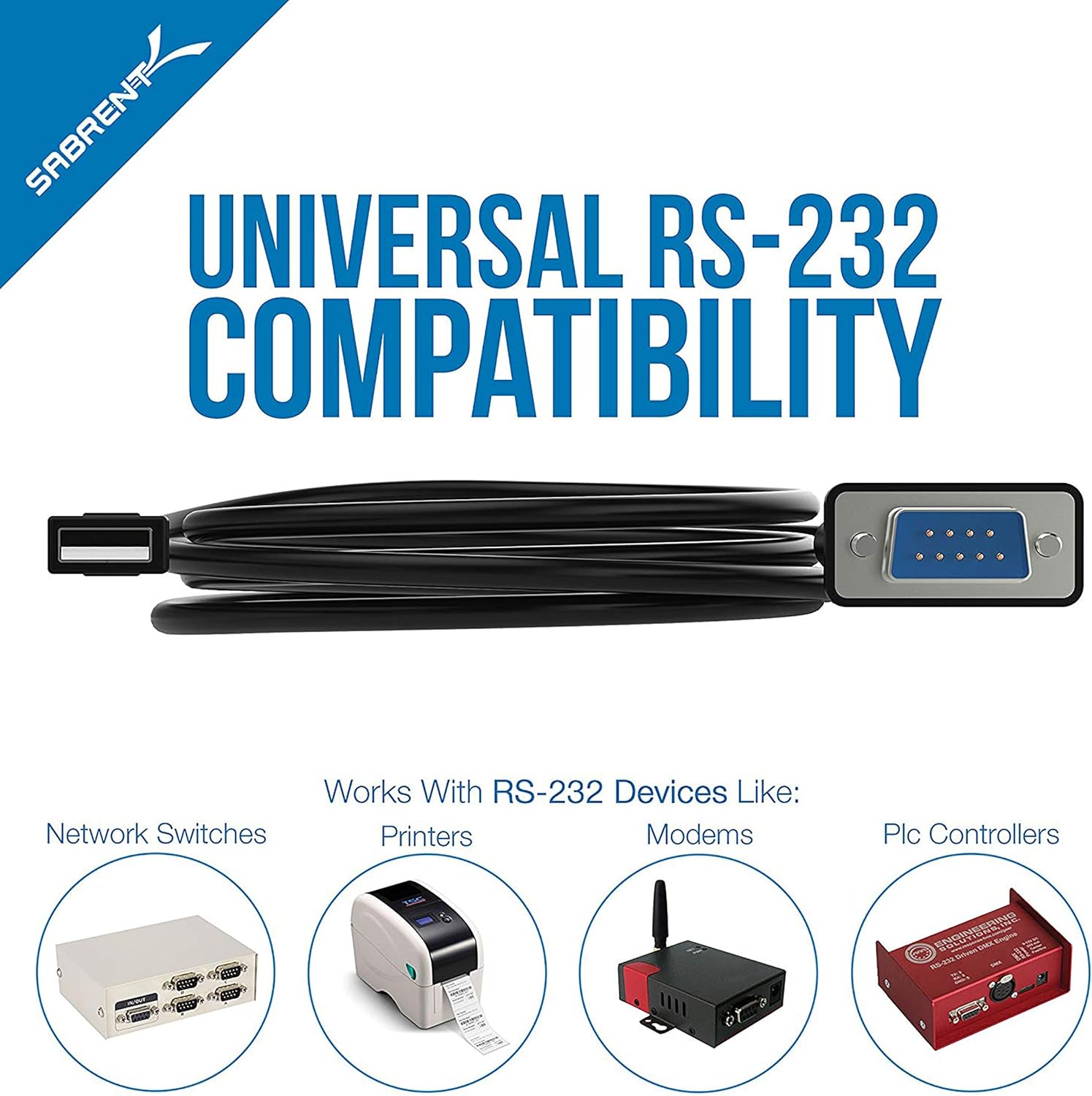 Detalle de SABRENT USB Serial Cable (CB-FTDI) – USB to RS232 DB9 Converter