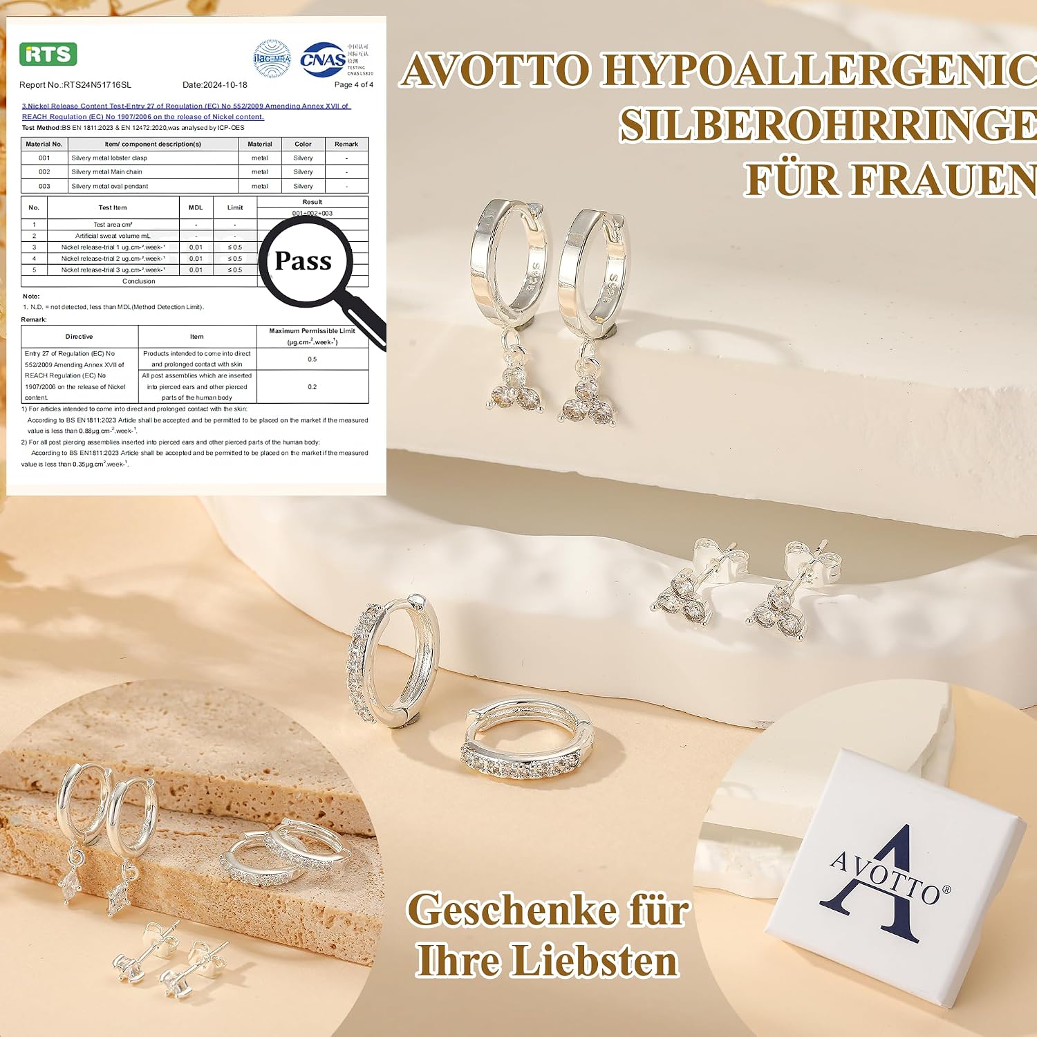 Detalle 2 de AVOTTO Ohrringe Set 3 Paar Silber 925 11mm